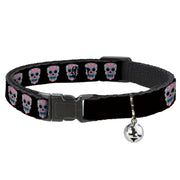 Cat Collar Breakaway - Wonder Woman Floral Skull Black Multi Pastel Breakaway Cat Collars DC Comics