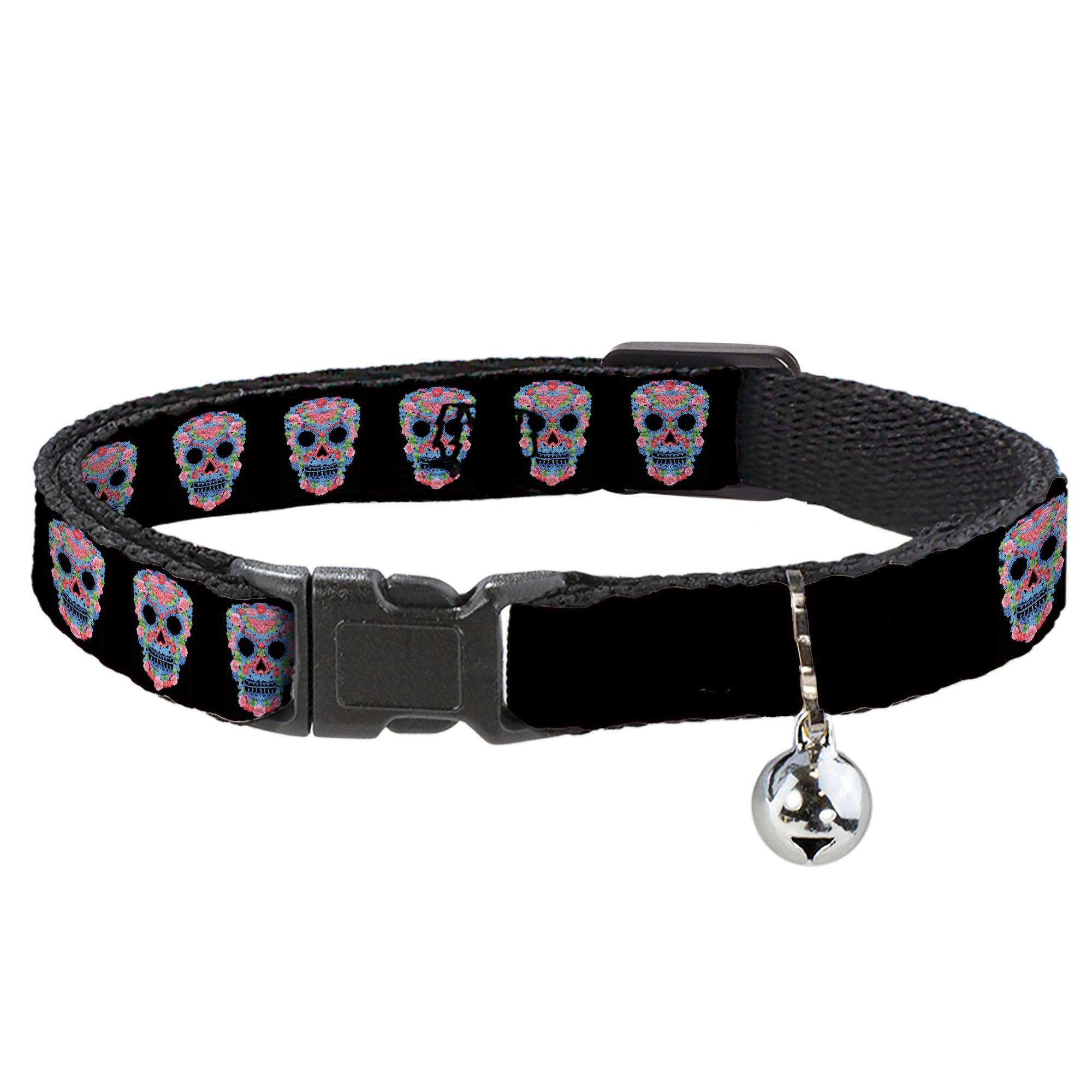 Cat Collar Breakaway - Wonder Woman Floral Skull Black Multi Pastel Breakaway Cat Collars DC Comics