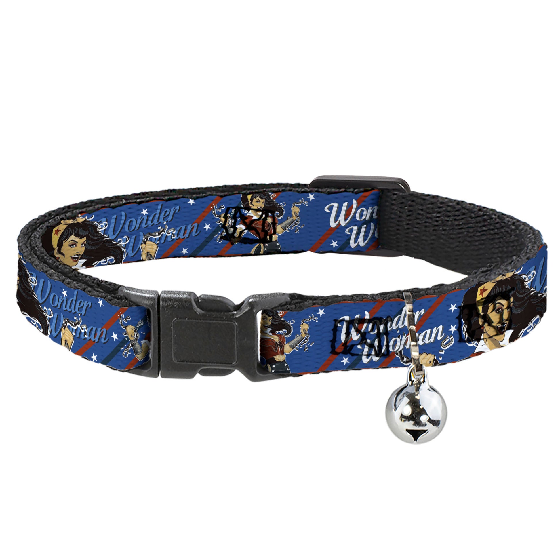 Cat Collar Breakaway - WONDER WOMAN Bombshell Pose Blue Red White Breakaway Cat Collars DC Comics
