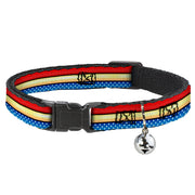 Cat Collar Breakaway - Wonder Woman Stripe Stars Red Gold Blue White Breakaway Cat Collars DC Comics