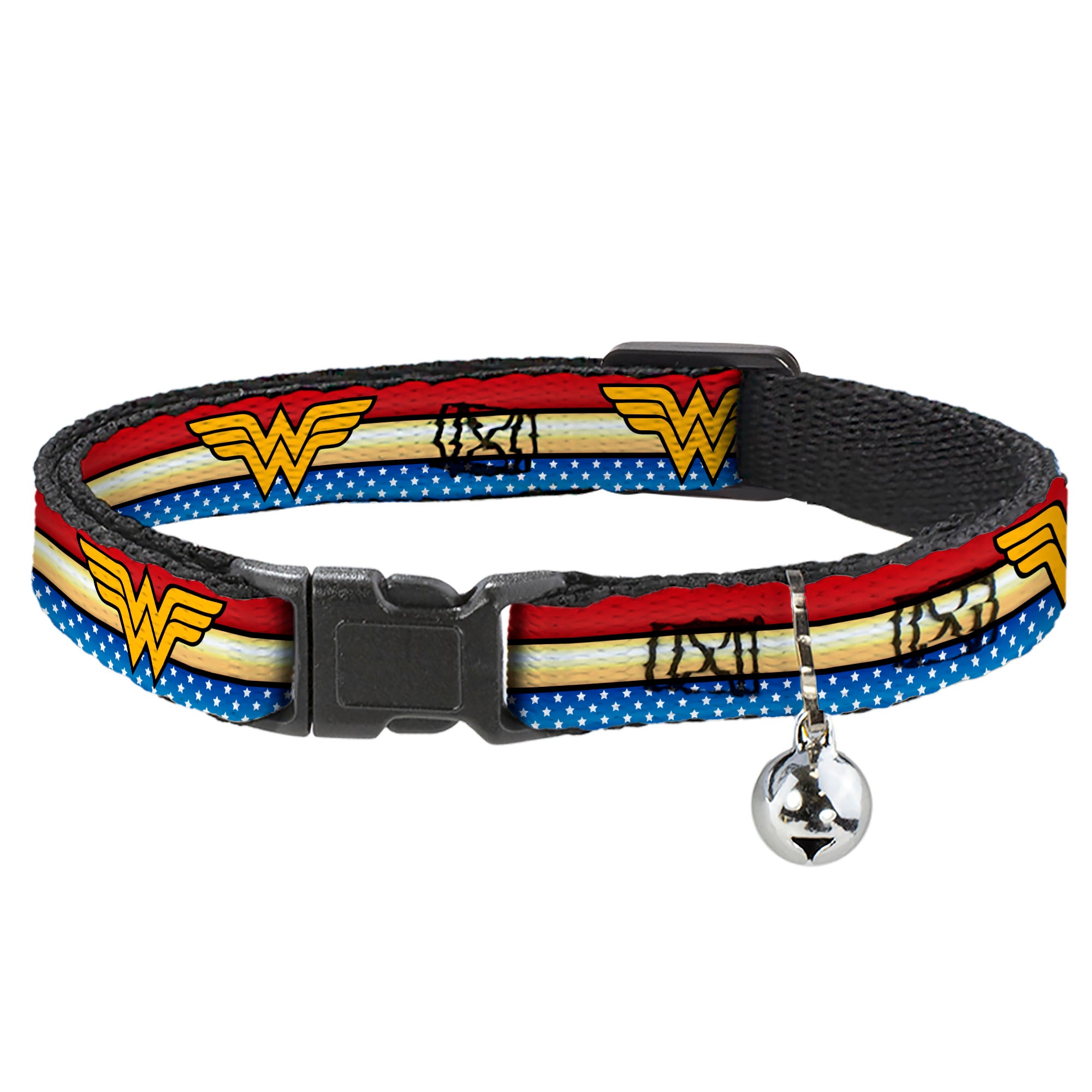 Cat Collar Breakaway - Wonder Woman Logo Stripe Stars Red Gold Blue White Breakaway Cat Collars DC Comics