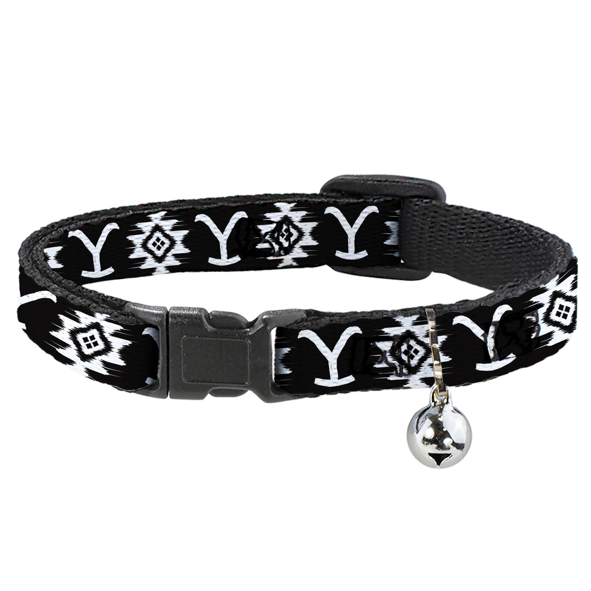 Breakaway Cat Collar with Bell - Yellowstone Dutton Ranch and Native American Icons Black/White Breakaway Cat Collars Yellowstone