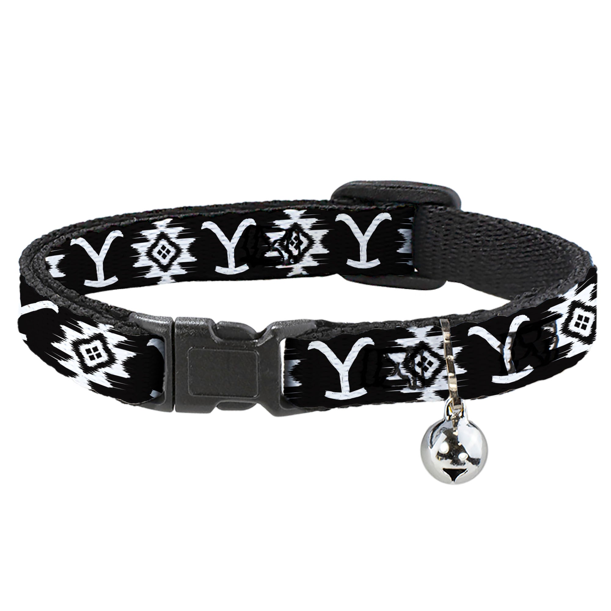 Breakaway Cat Collar with Bell - Yellowstone Dutton Ranch and Native American Icons Black/White Breakaway Cat Collars Yellowstone
