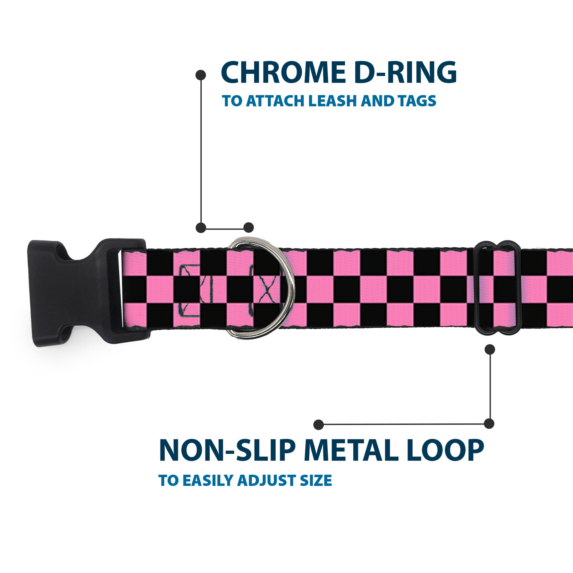 Plastic Clip Collar - Checker Black/Pink Plastic Clip Collars Buckle-Down