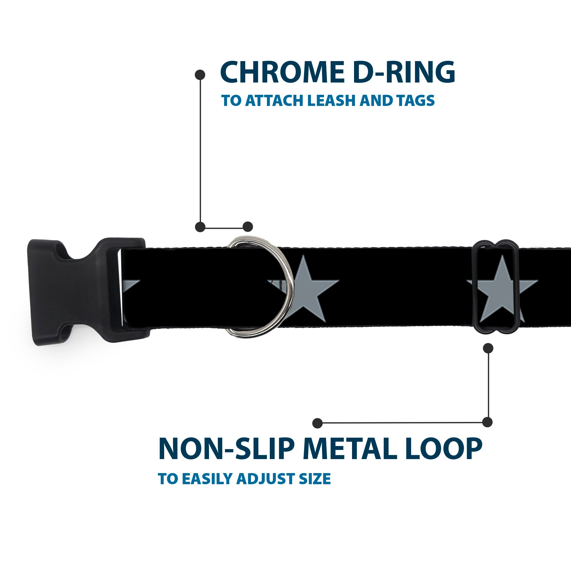 Plastic Clip Collar - Star Black/Silver Plastic Clip Collars Buckle-Down