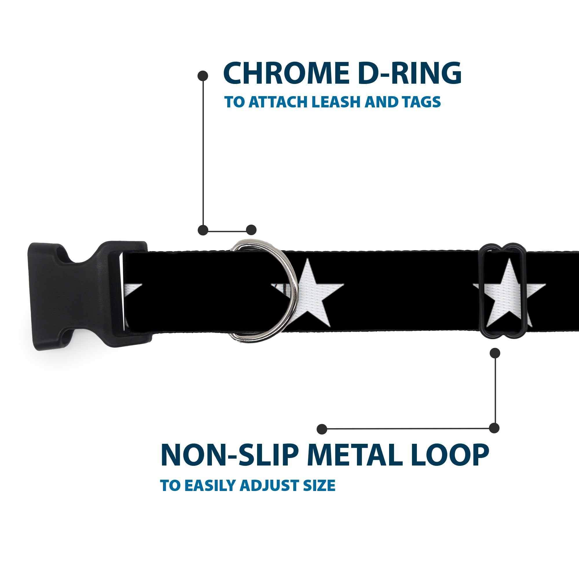 Plastic Clip Collar - Star Black/White Plastic Clip Collars Buckle-Down