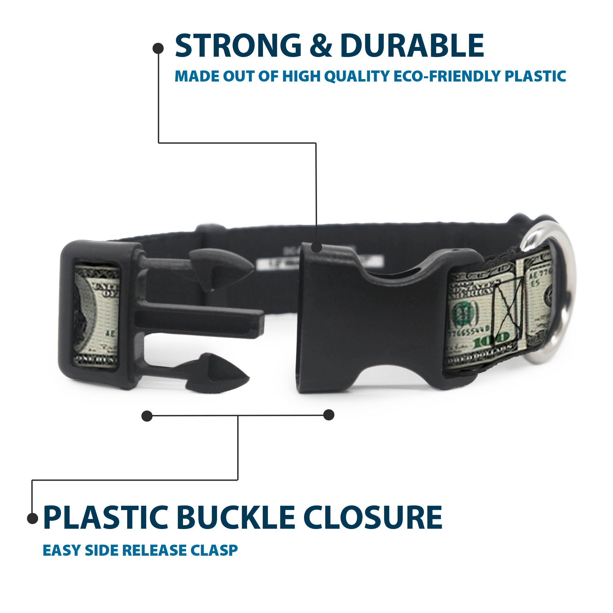 Plastic Clip Collar - 100 Dollar Bills Plastic Clip Collars Buckle-Down