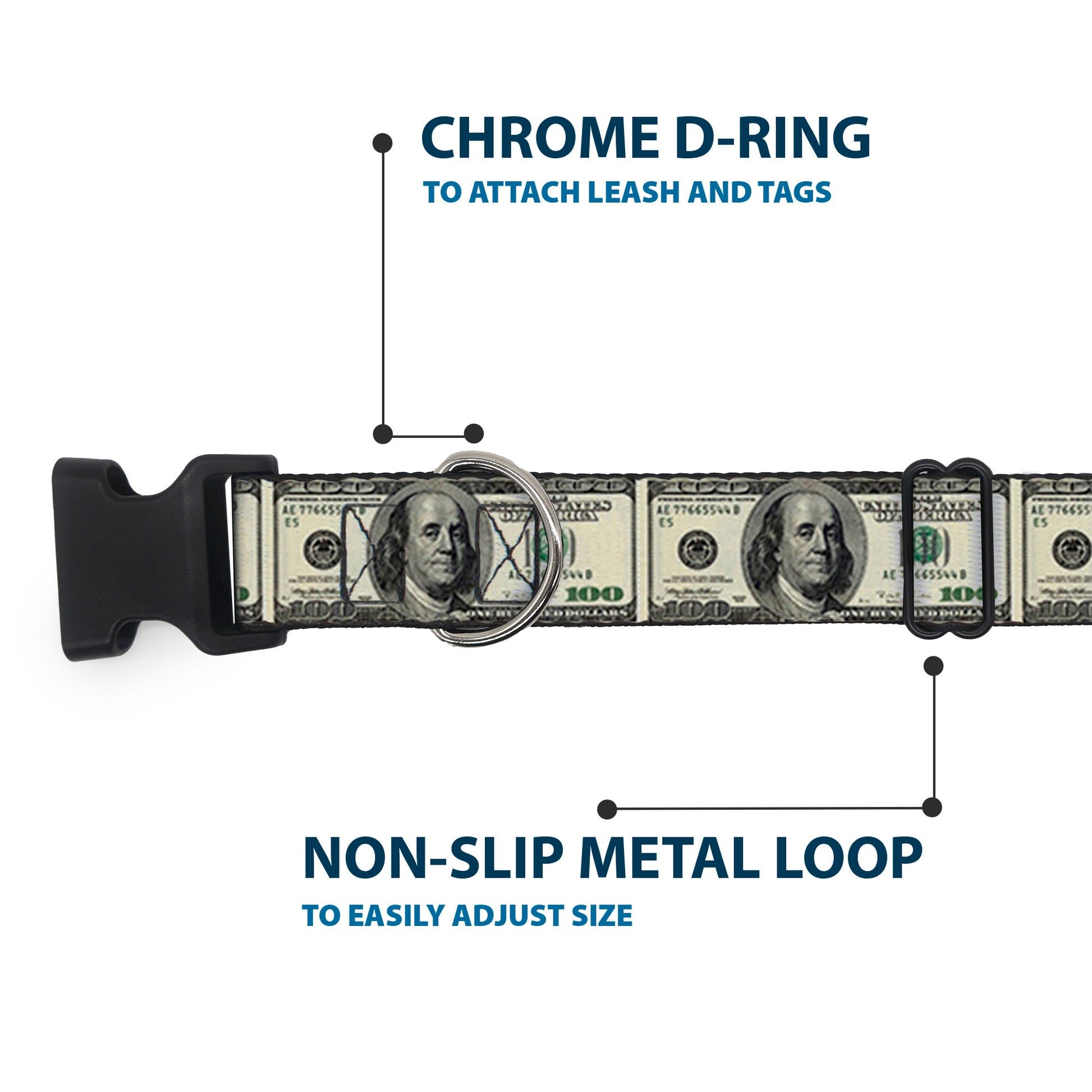 Plastic Clip Collar - 100 Dollar Bills Plastic Clip Collars Buckle-Down