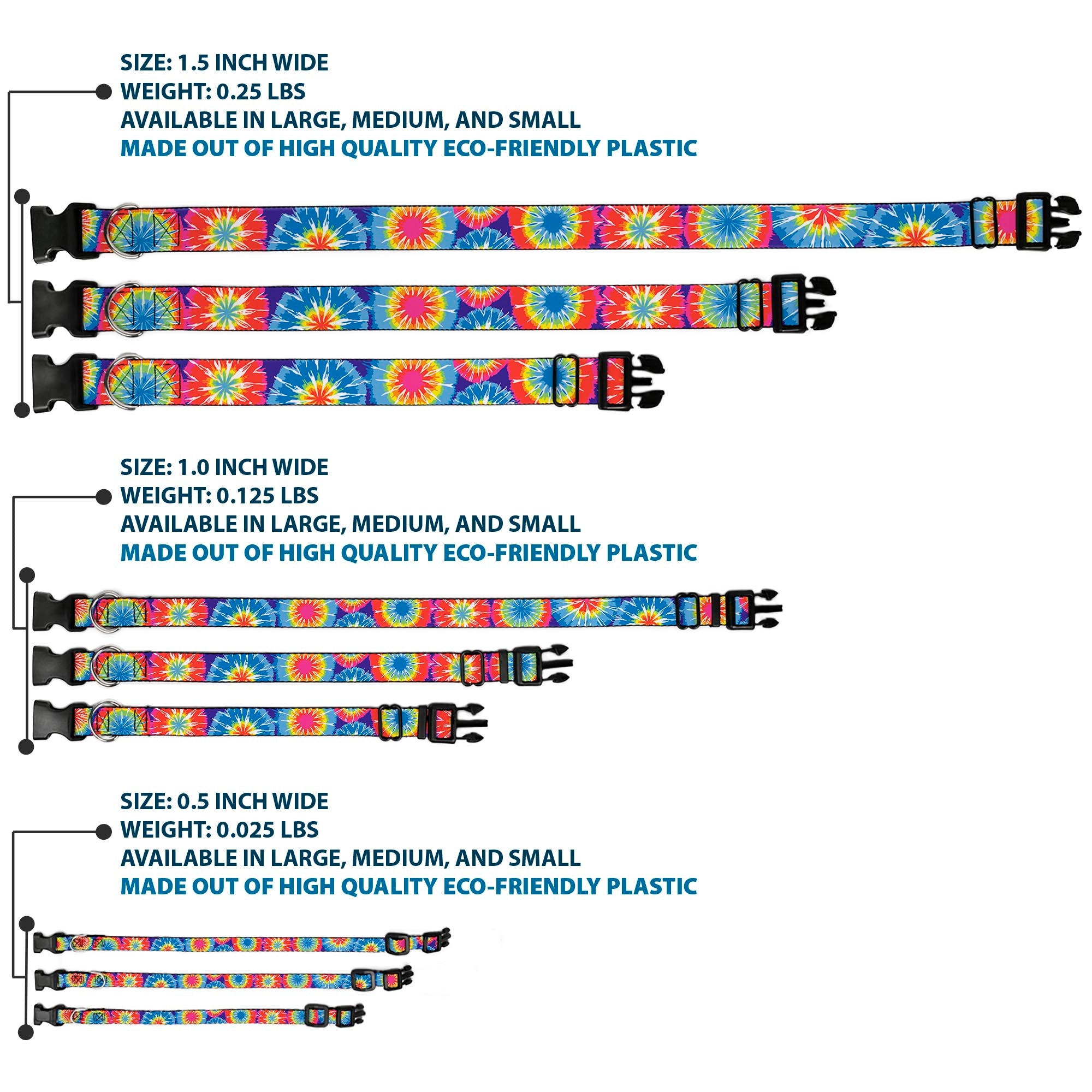 Plastic Clip Collar - 70's Tie Dye Plastic Clip Collars Buckle-Down