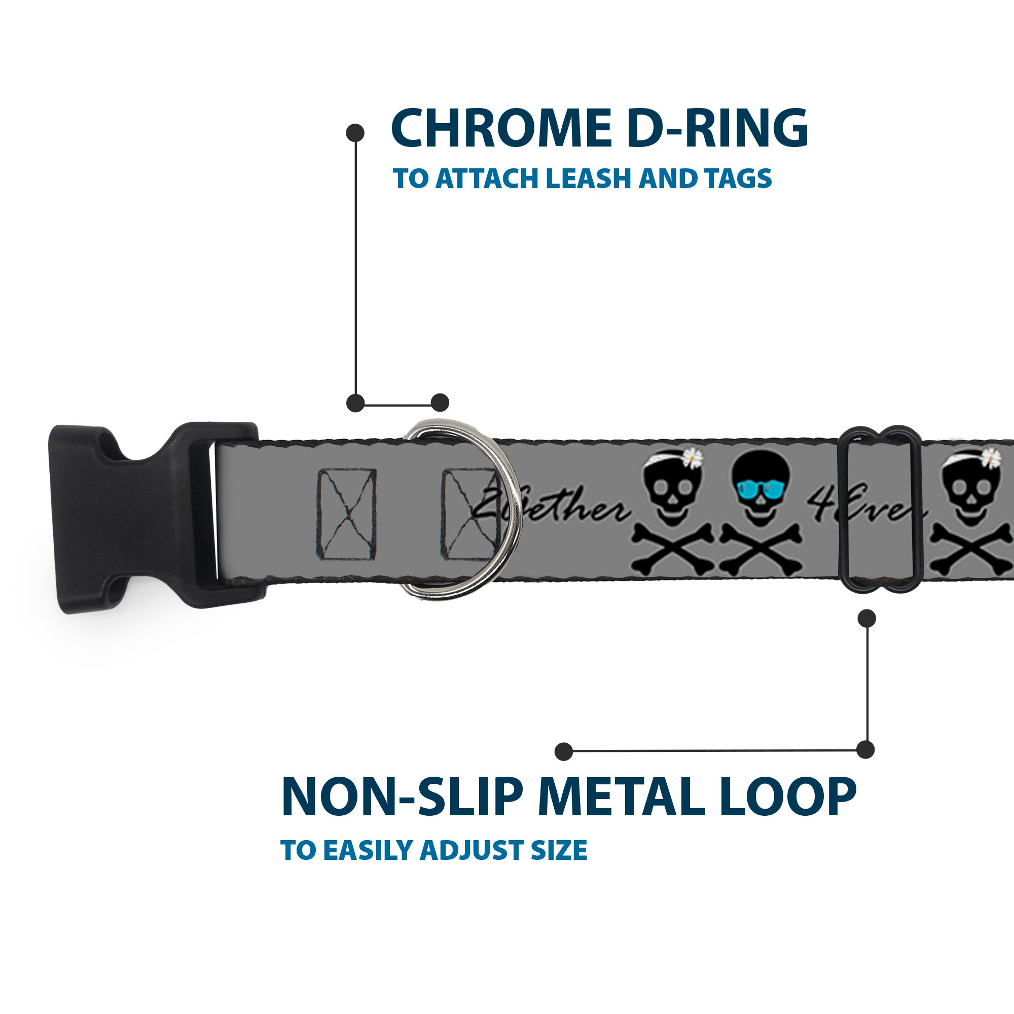 Plastic Clip Collar - 2gether 4ever Skulls Plastic Clip Collars Buckle-Down