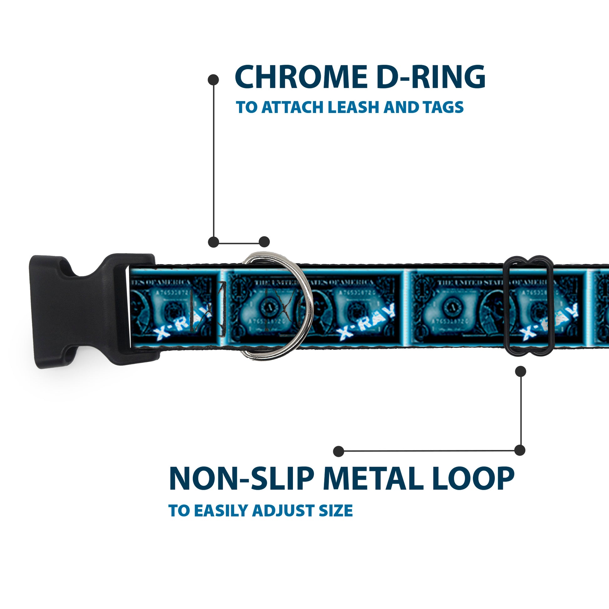 Plastic Clip Collar - $1 Bill X-Ray Plastic Clip Collars Buckle-Down