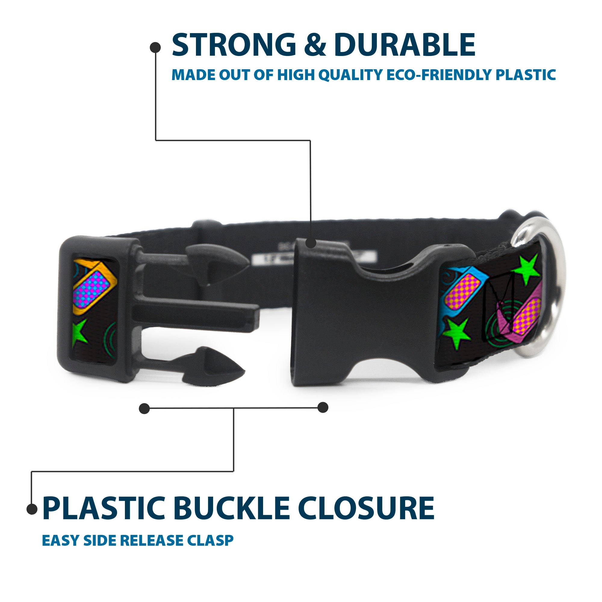 Plastic Clip Collar - 3-D Glasses w/Stars Multi Color Plastic Clip Collars Buckle-Down