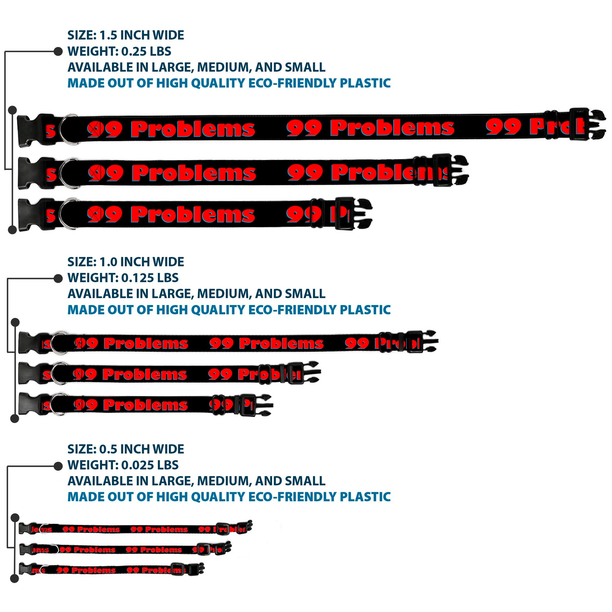 Buckle-Down Plastic Buckle Dog Collar - 99 PROBLEMS Black/Red Plastic Clip Collars Buckle-Down