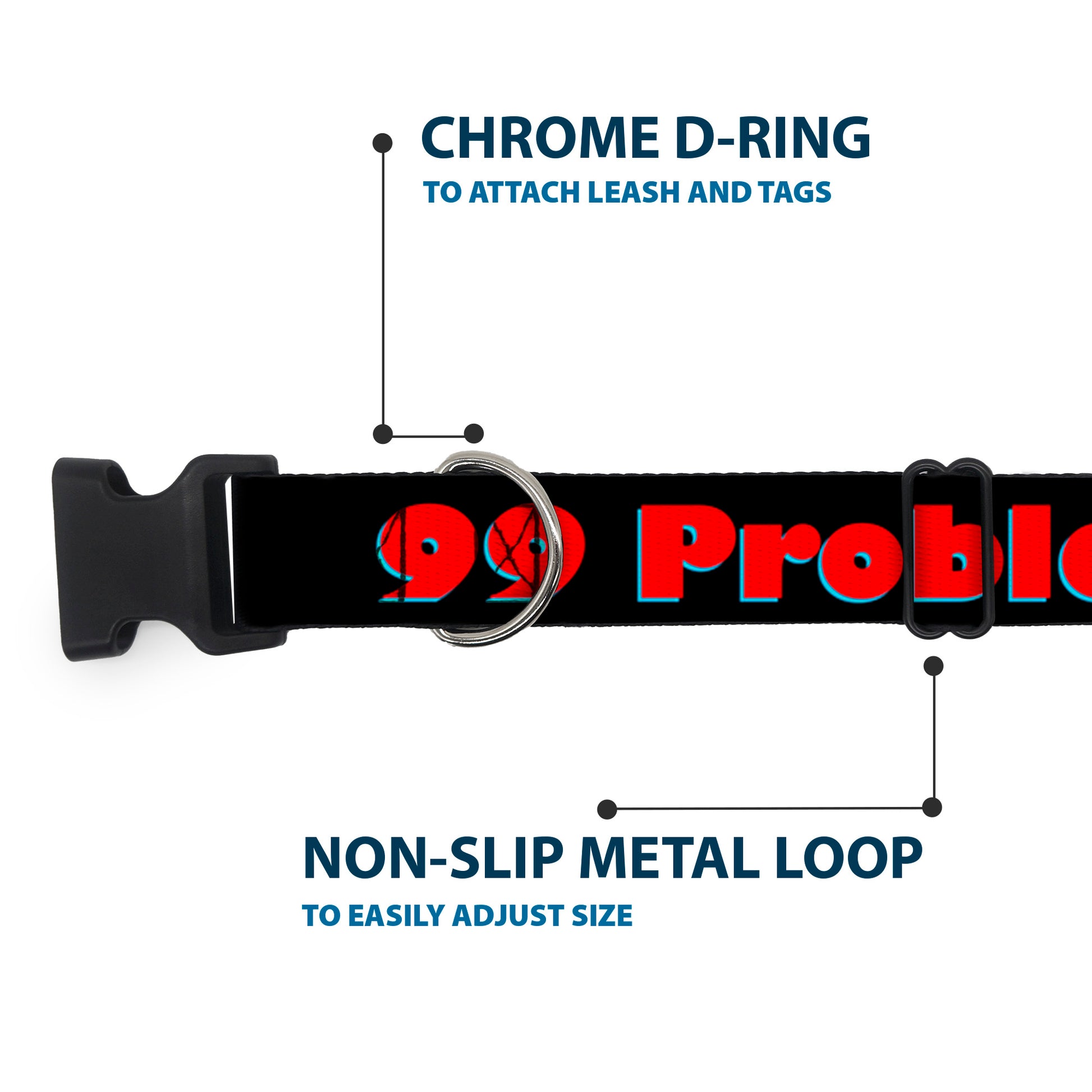 Buckle-Down Plastic Buckle Dog Collar - 99 PROBLEMS Black/Red Plastic Clip Collars Buckle-Down