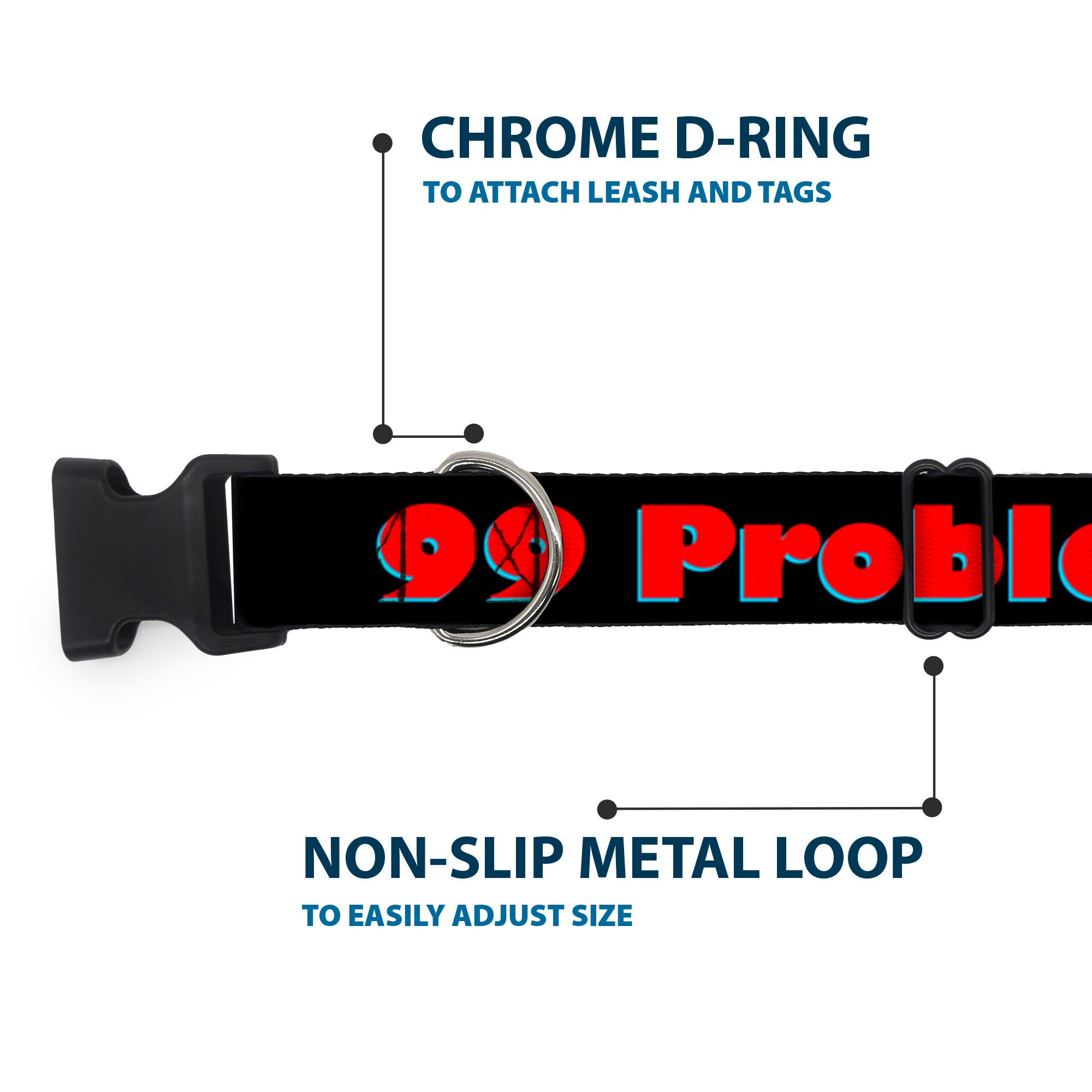 Buckle-Down Plastic Buckle Dog Collar - 99 PROBLEMS Black/Red Plastic Clip Collars Buckle-Down