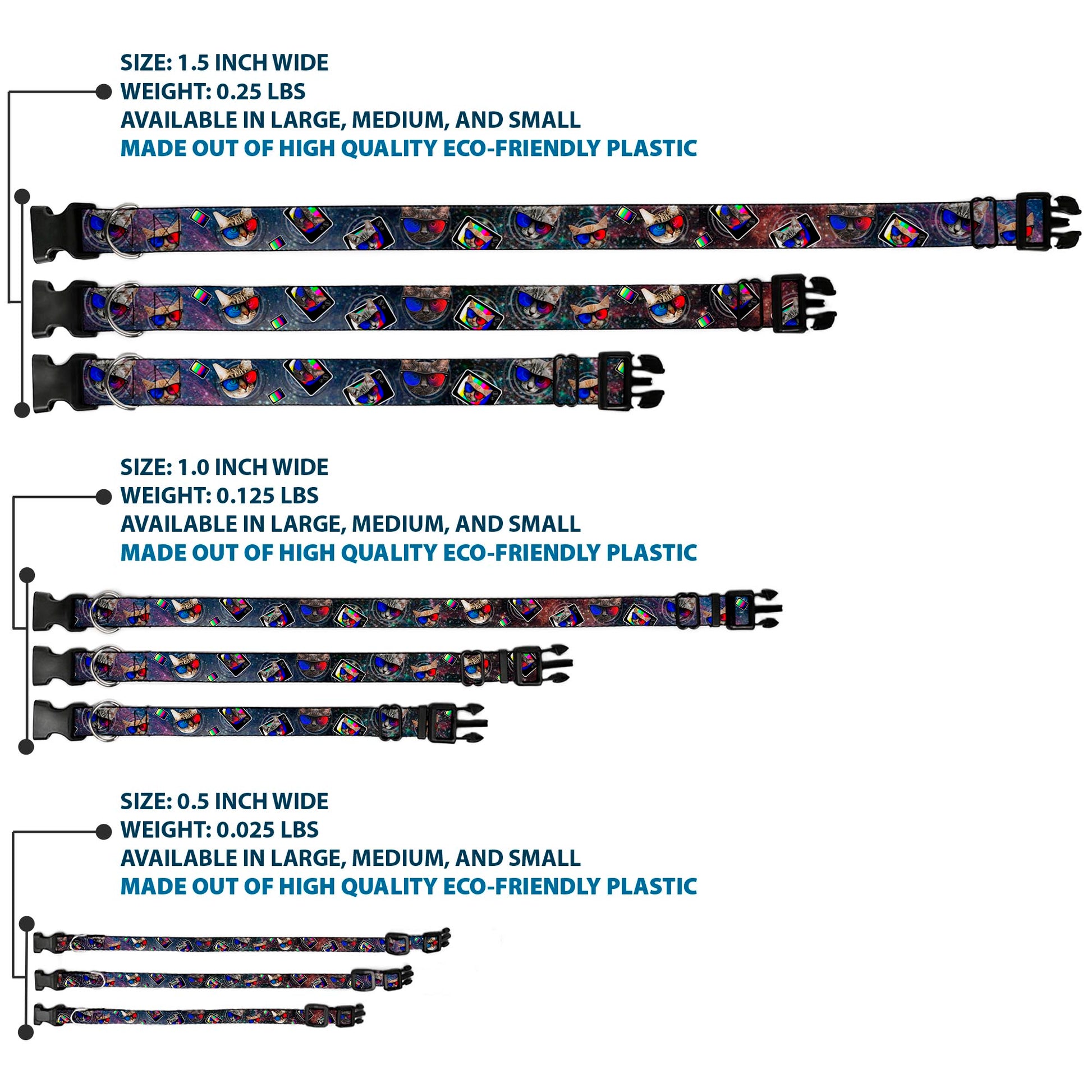 Plastic Clip Collar - 3-D TV Cats in Space Plastic Clip Collars Buckle-Down