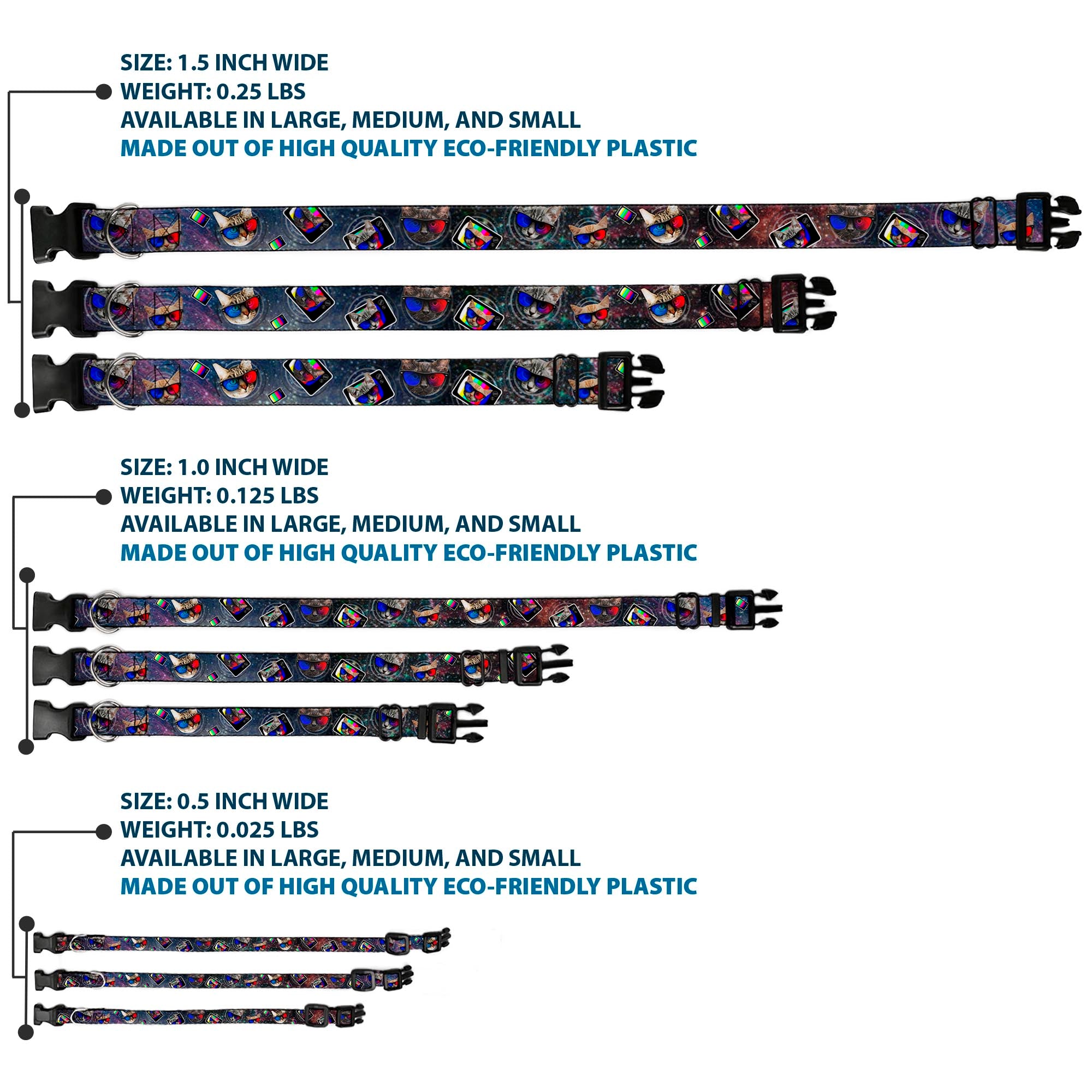 Plastic Clip Collar - 3-D TV Cats in Space Plastic Clip Collars Buckle-Down