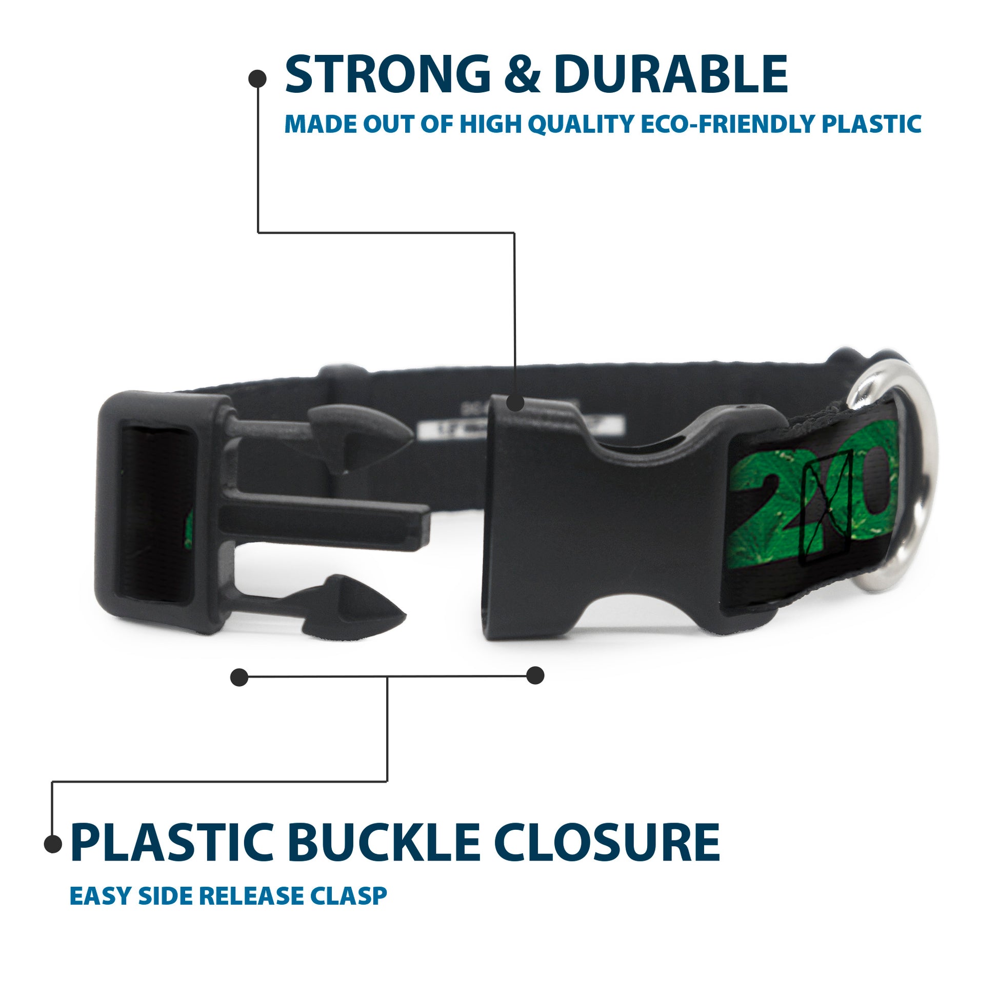 Buckle-Down Plastic Buckle Dog Collar - 420/Pot Leaf Black/Smoke/Green Plastic Clip Collars Buckle-Down