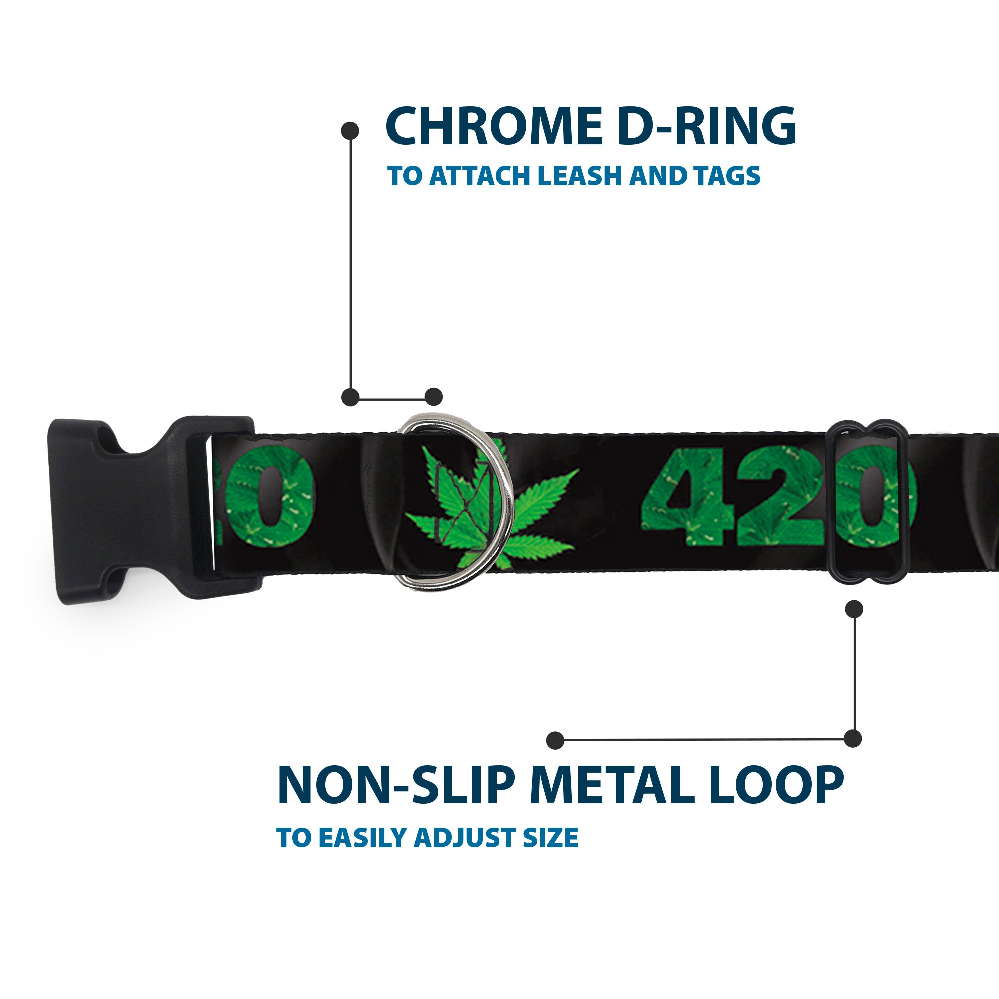 Buckle-Down Plastic Buckle Dog Collar - 420/Pot Leaf Black/Smoke/Green Plastic Clip Collars Buckle-Down