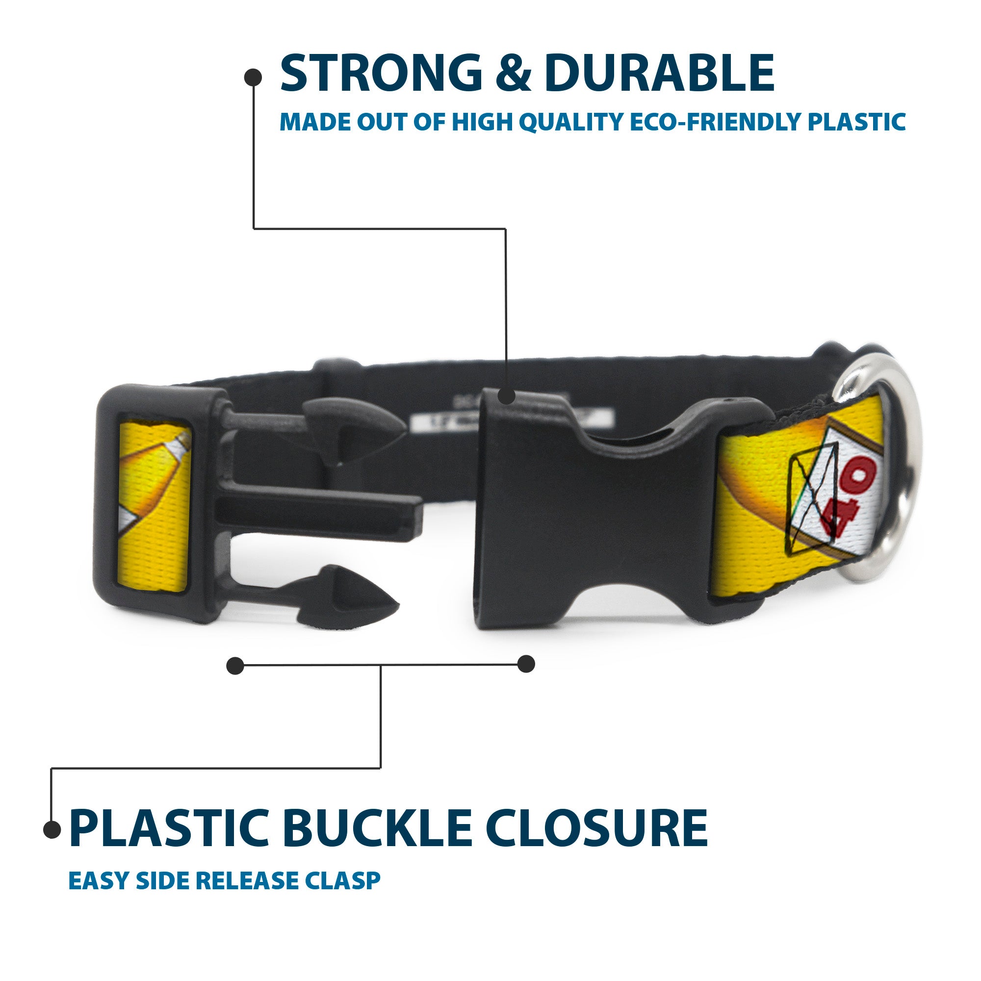 Buckle-Down Plastic Buckle Dog Collar - 40 Oz. Beer Bottles Yellow Plastic Clip Collars Buckle-Down
