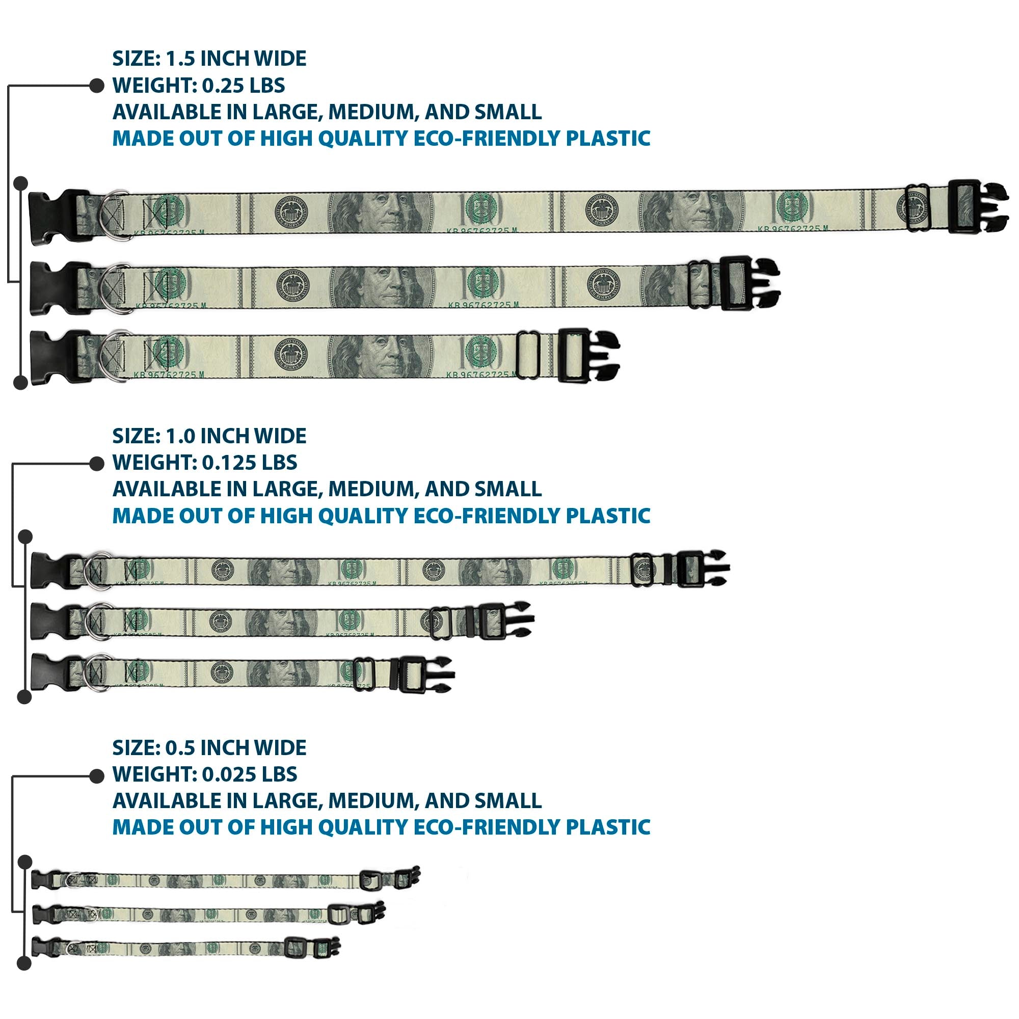 Plastic Clip Collar - 100 Dollar Bill CLOSE-UP Plastic Clip Collars Buckle-Down