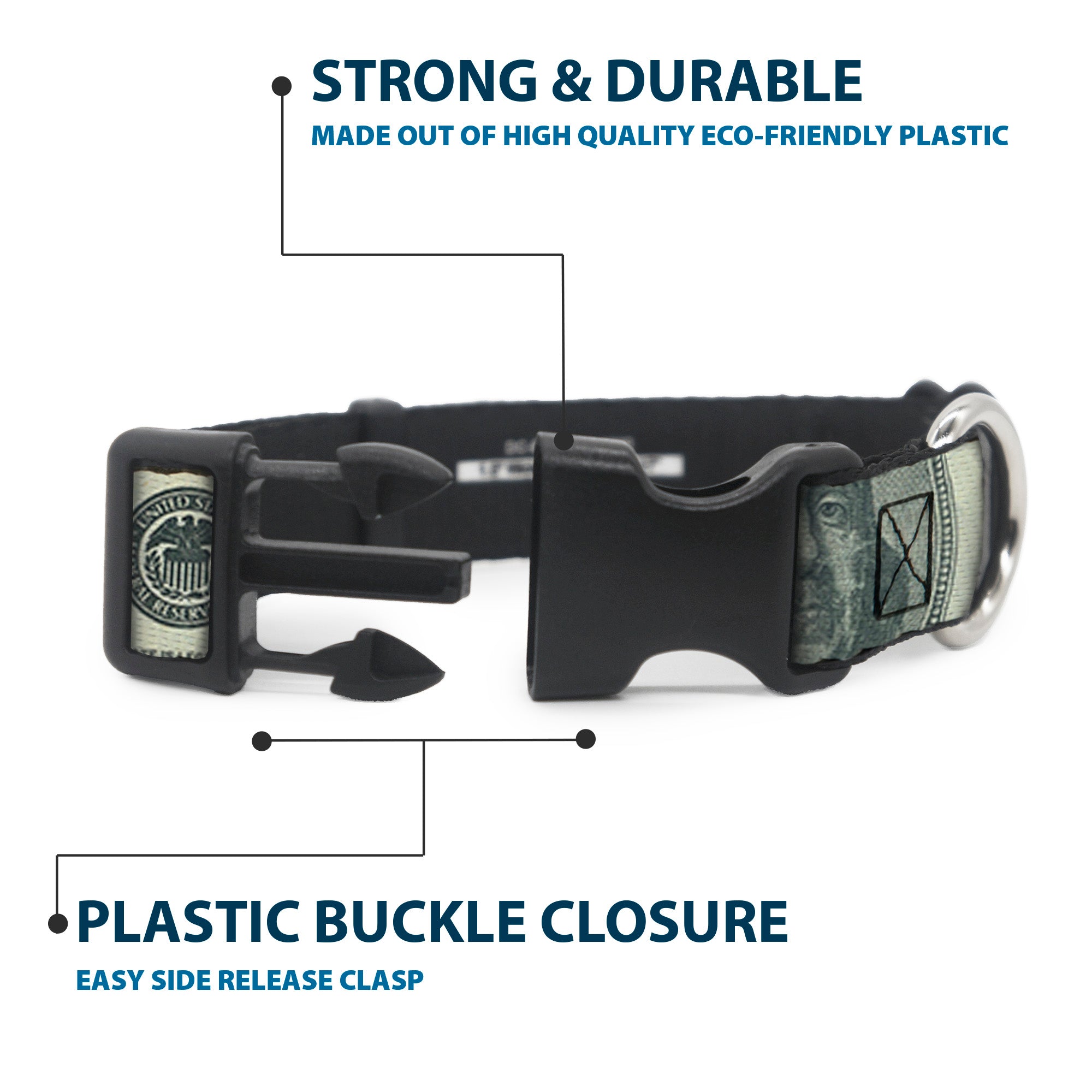 Plastic Clip Collar - 100 Dollar Bill CLOSE-UP Plastic Clip Collars Buckle-Down