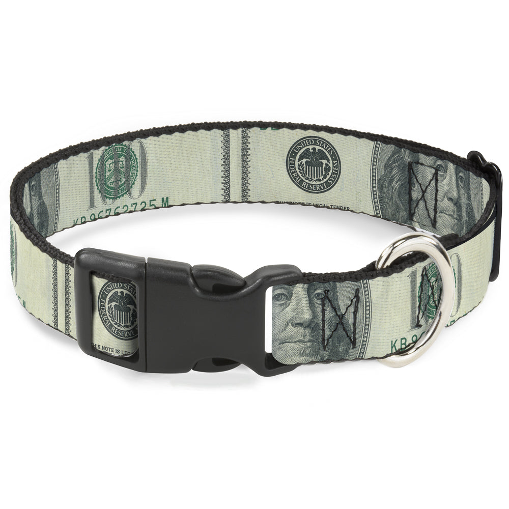 Plastic Clip Collar - 100 Dollar Bill CLOSE-UP Plastic Clip Collars Buckle-Down