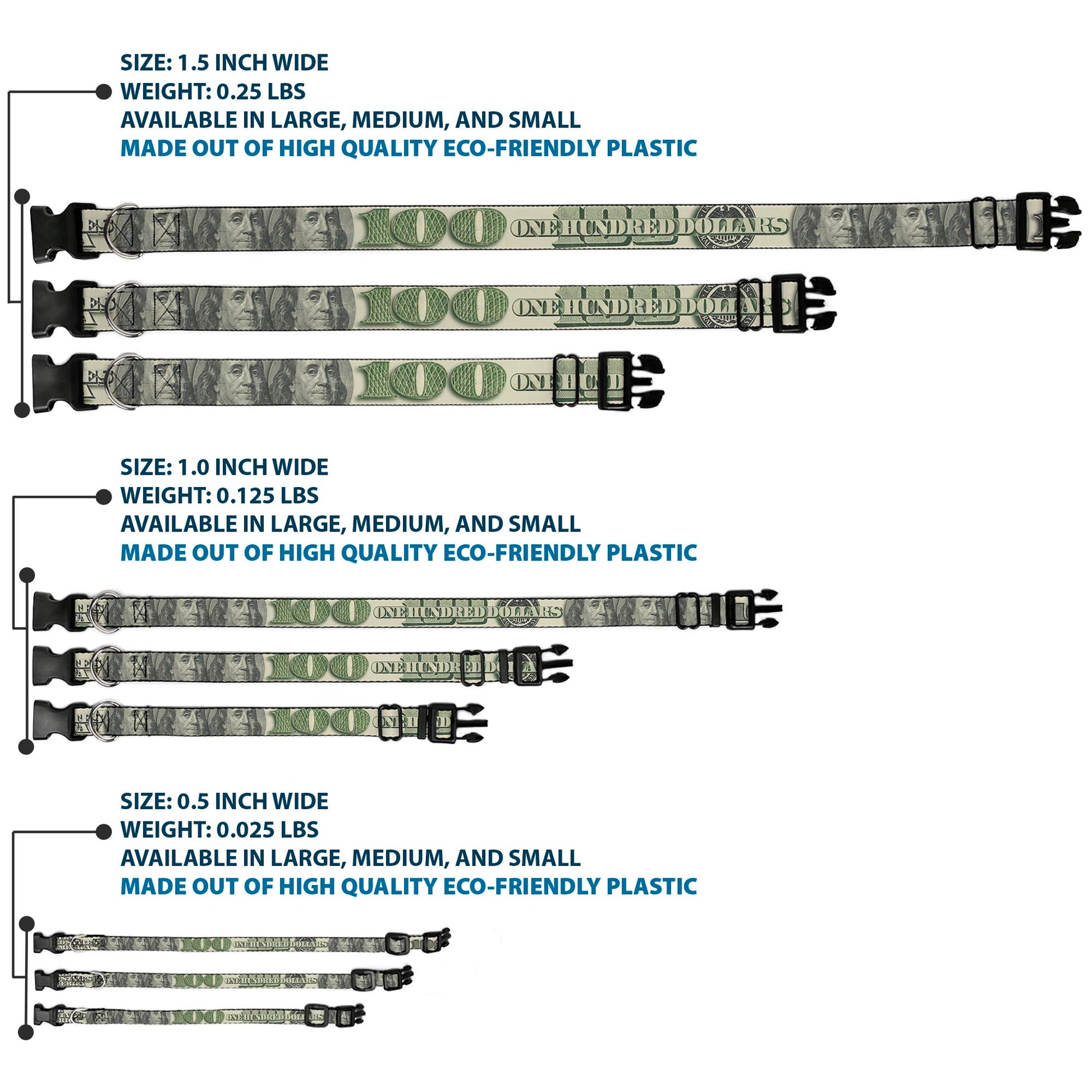 Plastic Clip Collar - 100 Dollar Bill CLOSE-UP/Triple Benjamin Plastic Clip Collars Buckle-Down