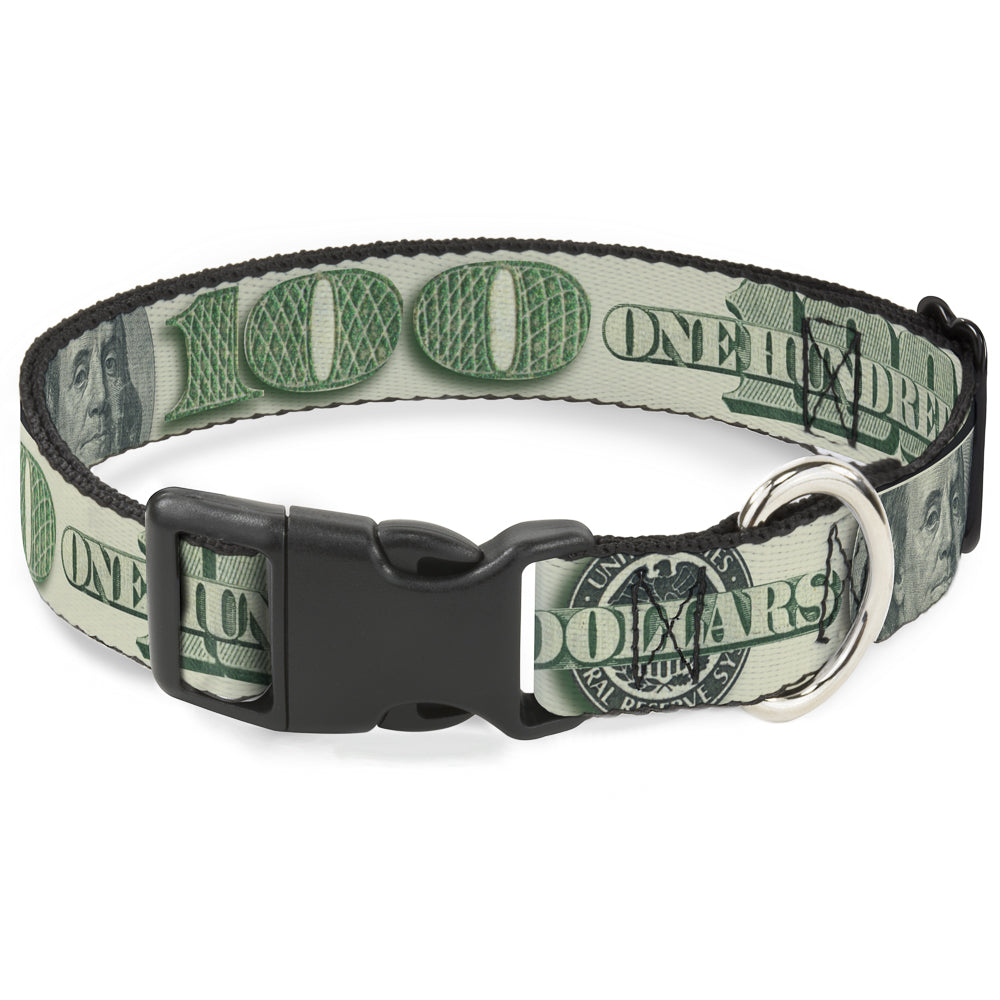 Plastic Clip Collar - 100 Dollar Bill CLOSE-UP/Triple Benjamin Plastic Clip Collars Buckle-Down