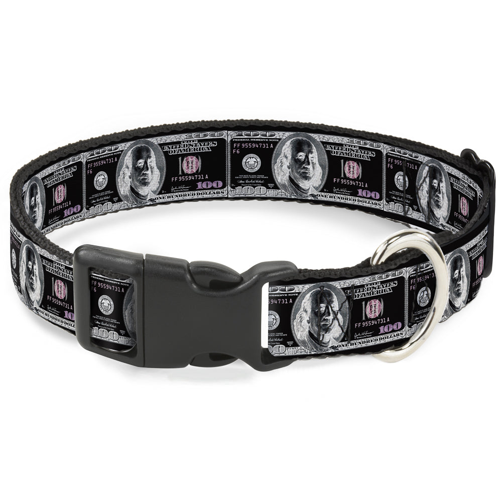 Plastic Clip Collar - 100 Dollar Bill X-Ray Black/White Plastic Clip Collars Buckle-Down