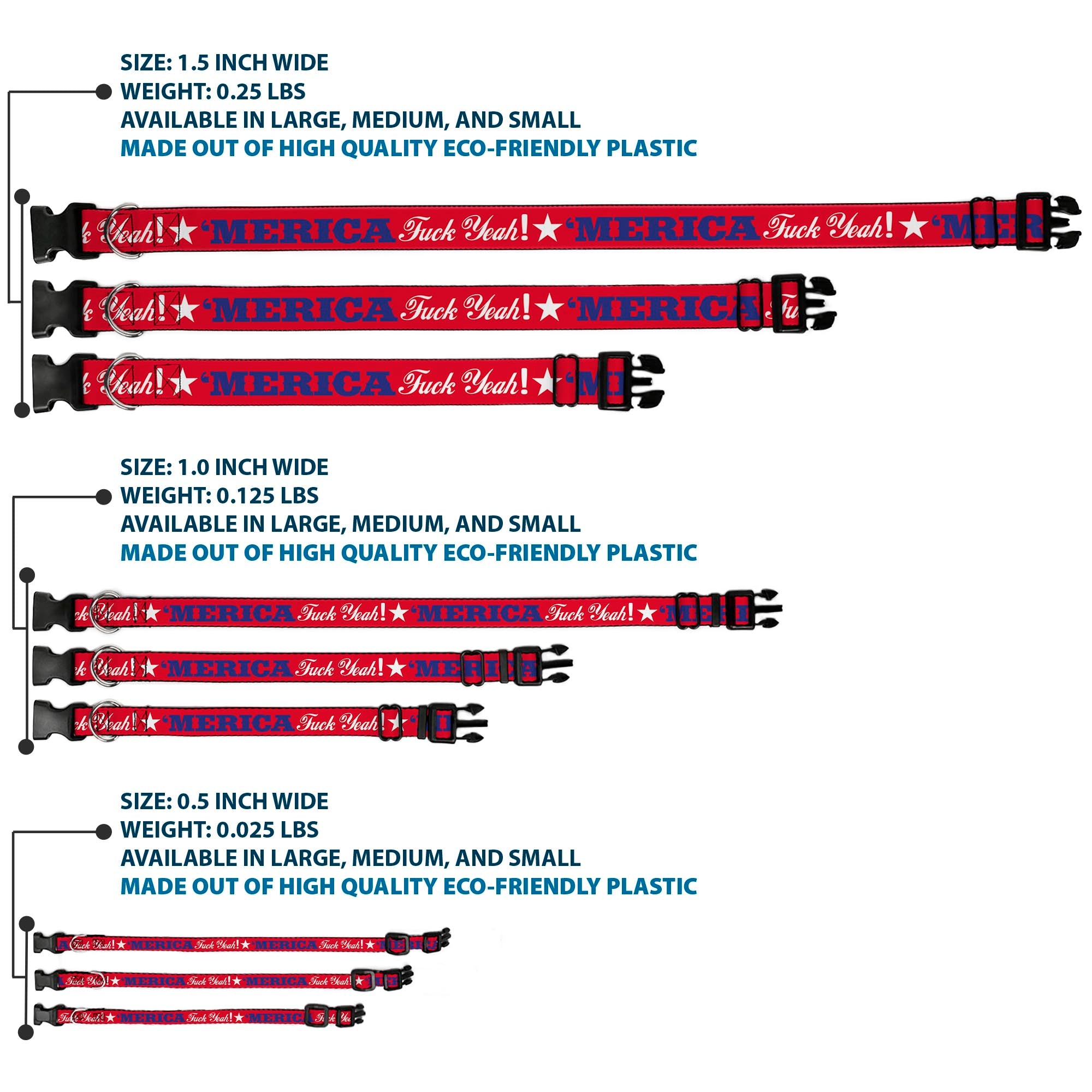 Plastic Clip Collar - 'MERICA FUCK YEAH!/Star Red/Blue/White Plastic Clip Collars Buckle-Down
