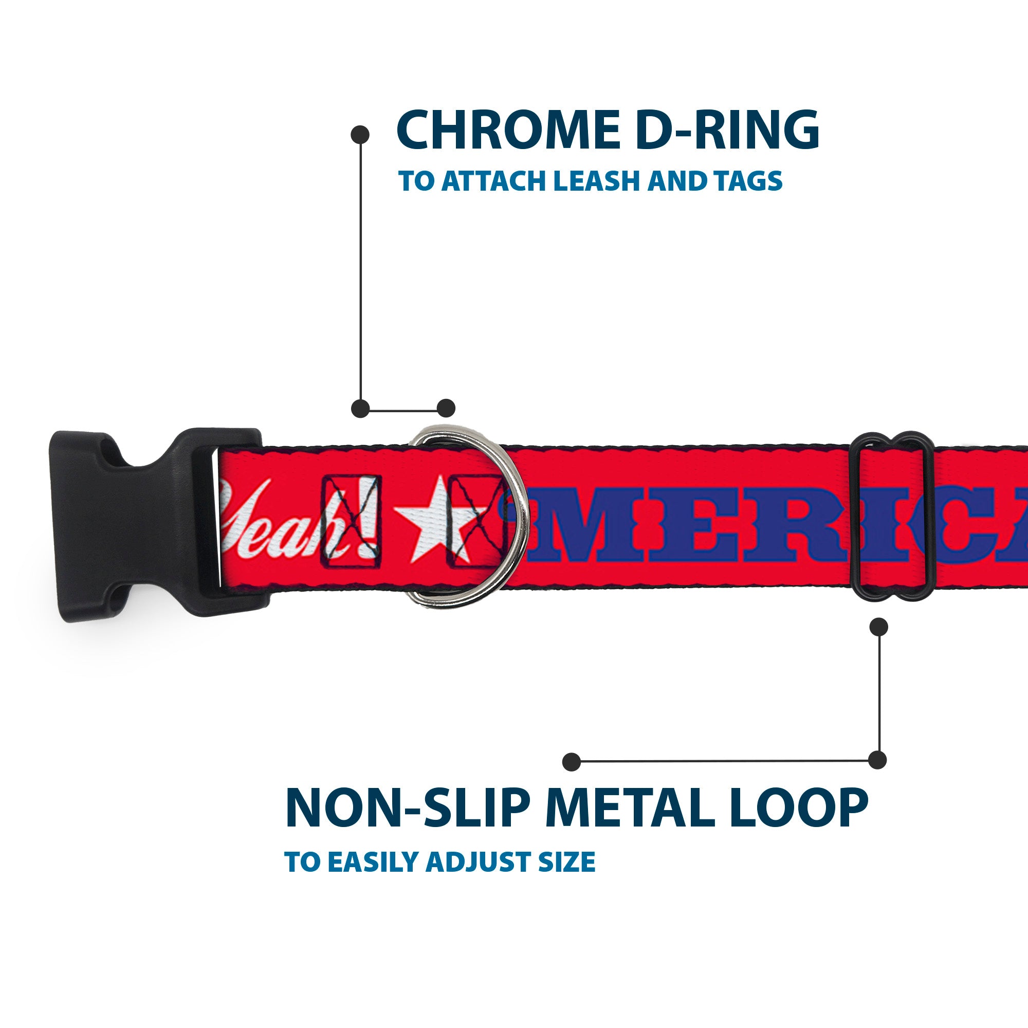 Plastic Clip Collar - 'MERICA FUCK YEAH!/Star Red/Blue/White Plastic Clip Collars Buckle-Down