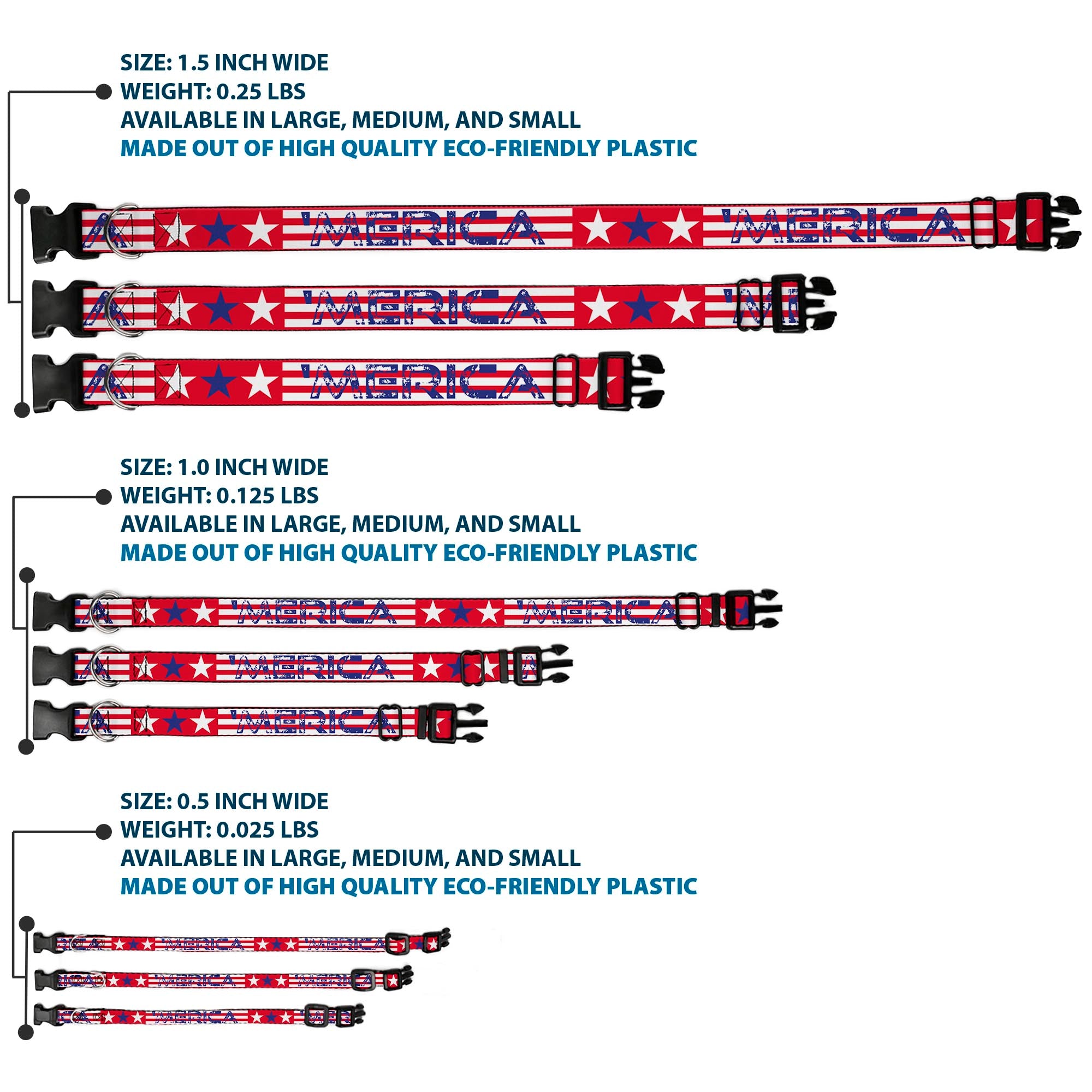 Plastic Clip Collar - 'MERICA Stripes/Stars Red/White/Blue Plastic Clip Collars Buckle-Down