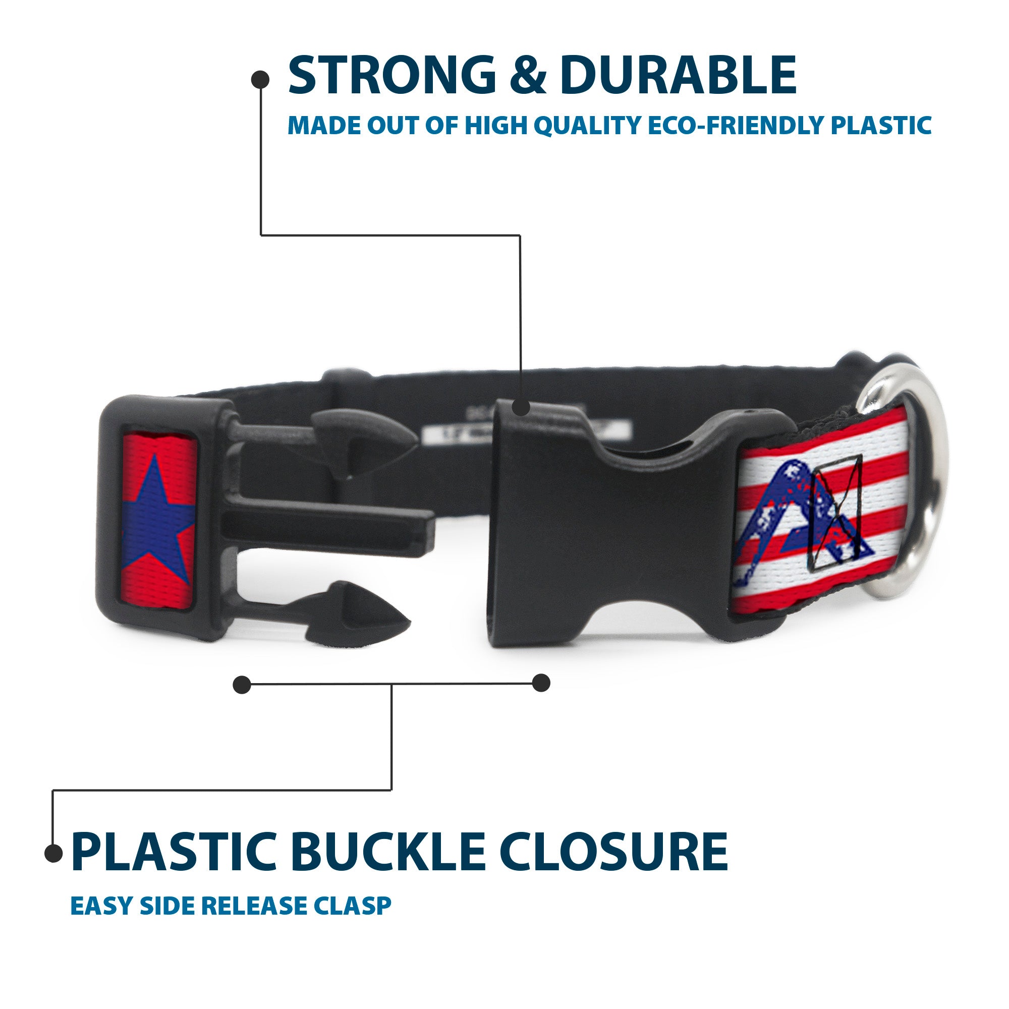 Plastic Clip Collar - 'MERICA Stripes/Stars Red/White/Blue Plastic Clip Collars Buckle-Down