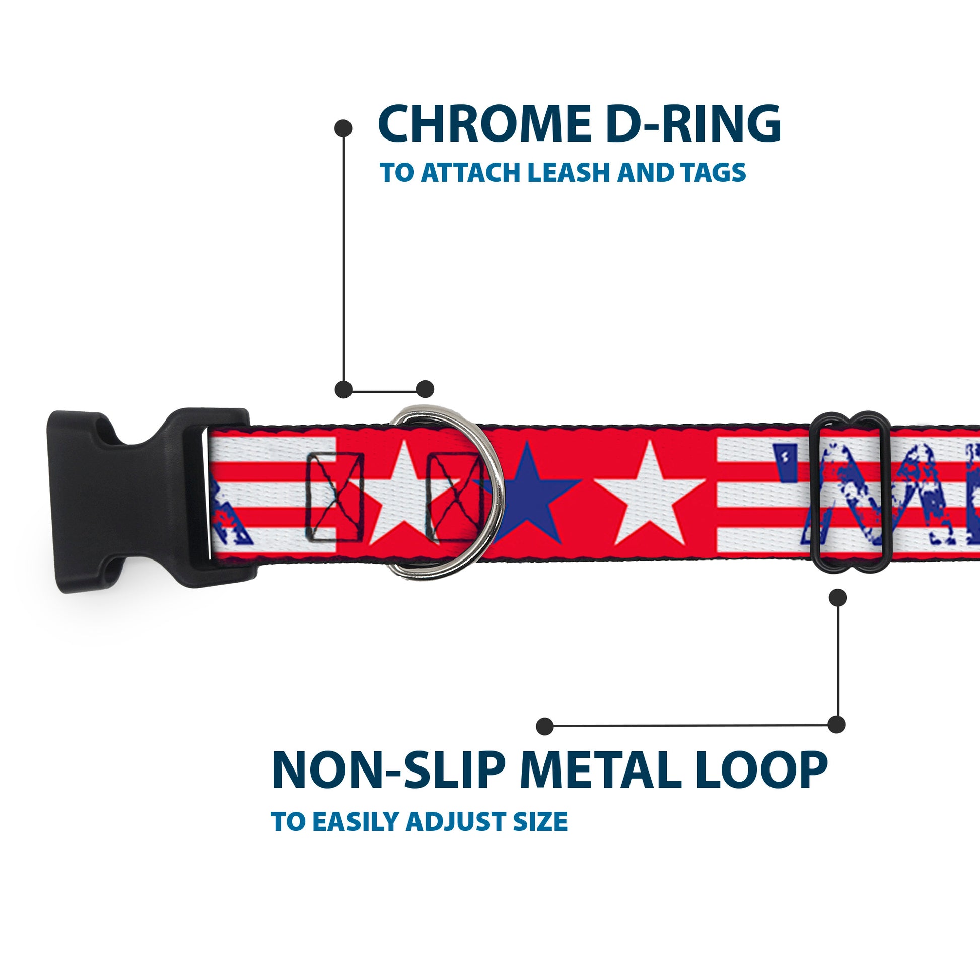 Plastic Clip Collar - 'MERICA Stripes/Stars Red/White/Blue Plastic Clip Collars Buckle-Down