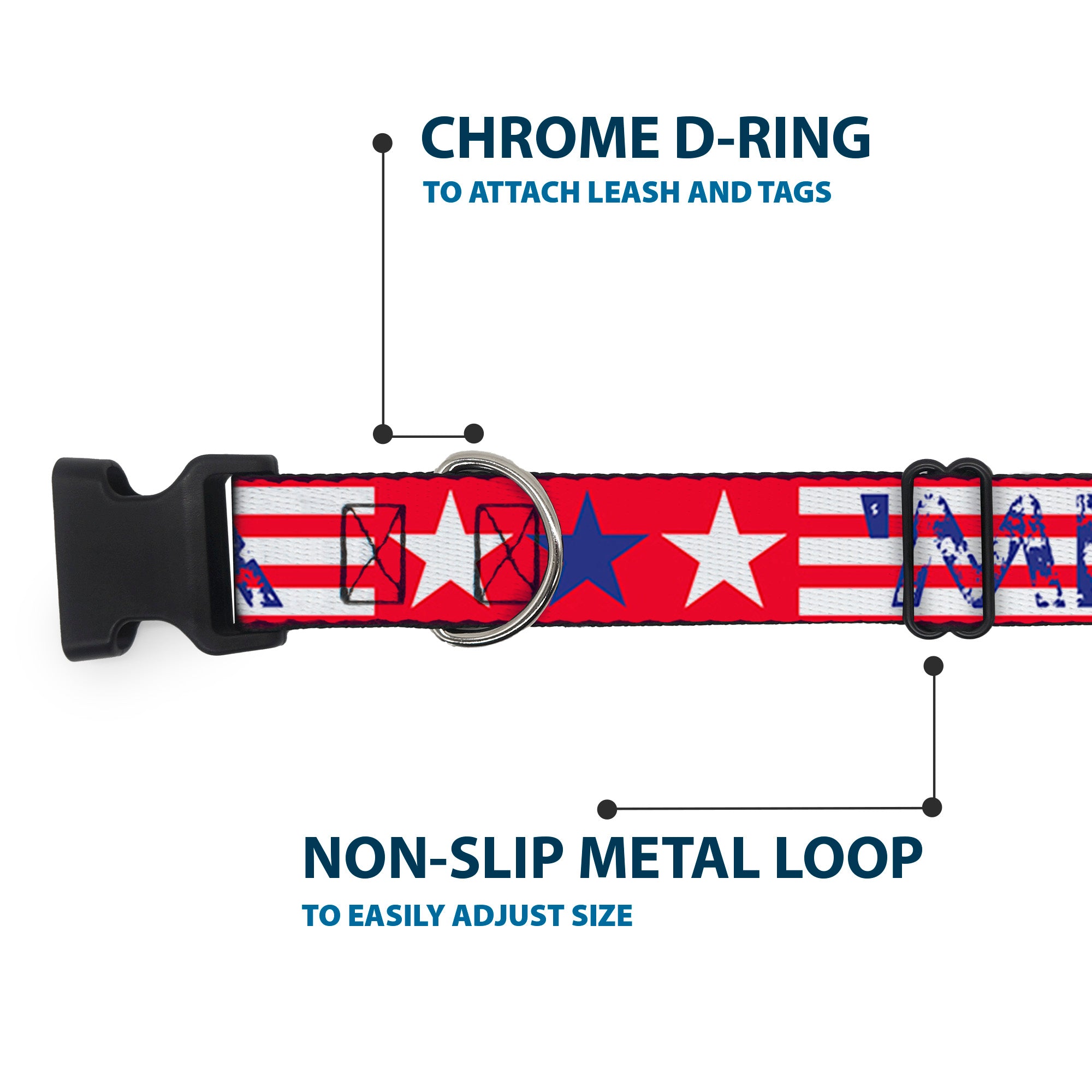 Plastic Clip Collar - 'MERICA Stripes/Stars Red/White/Blue Plastic Clip Collars Buckle-Down