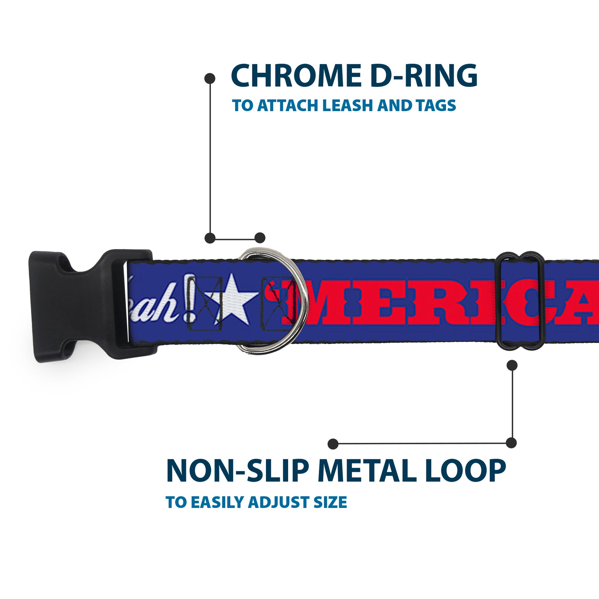 Plastic Clip Collar - 'MERICA FUCK YEAH!/Star Blue/Red/White Plastic Clip Collars Buckle-Down