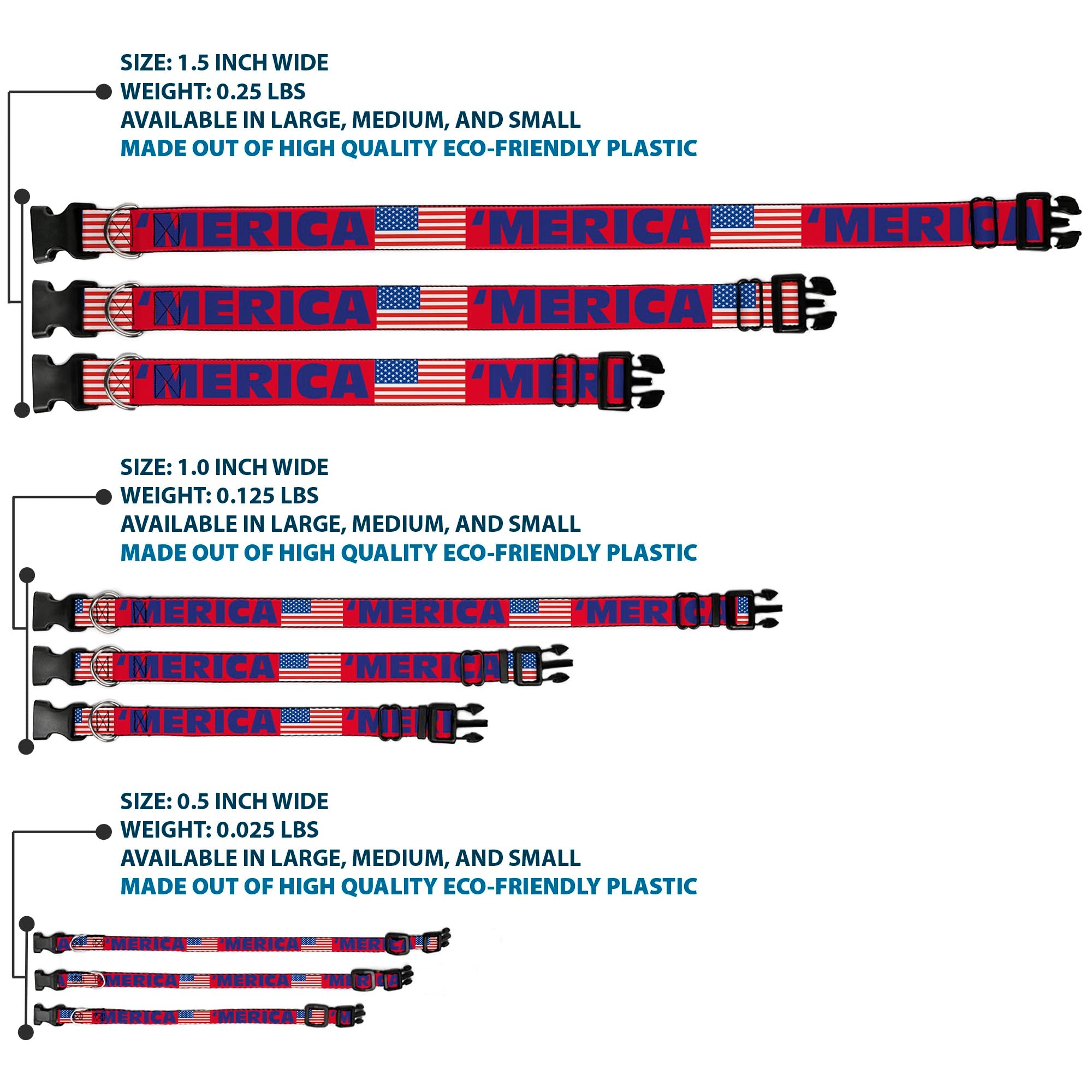 Plastic Clip Collar - 'MERICA/US Flag Red/Blue/White Plastic Clip Collars Buckle-Down