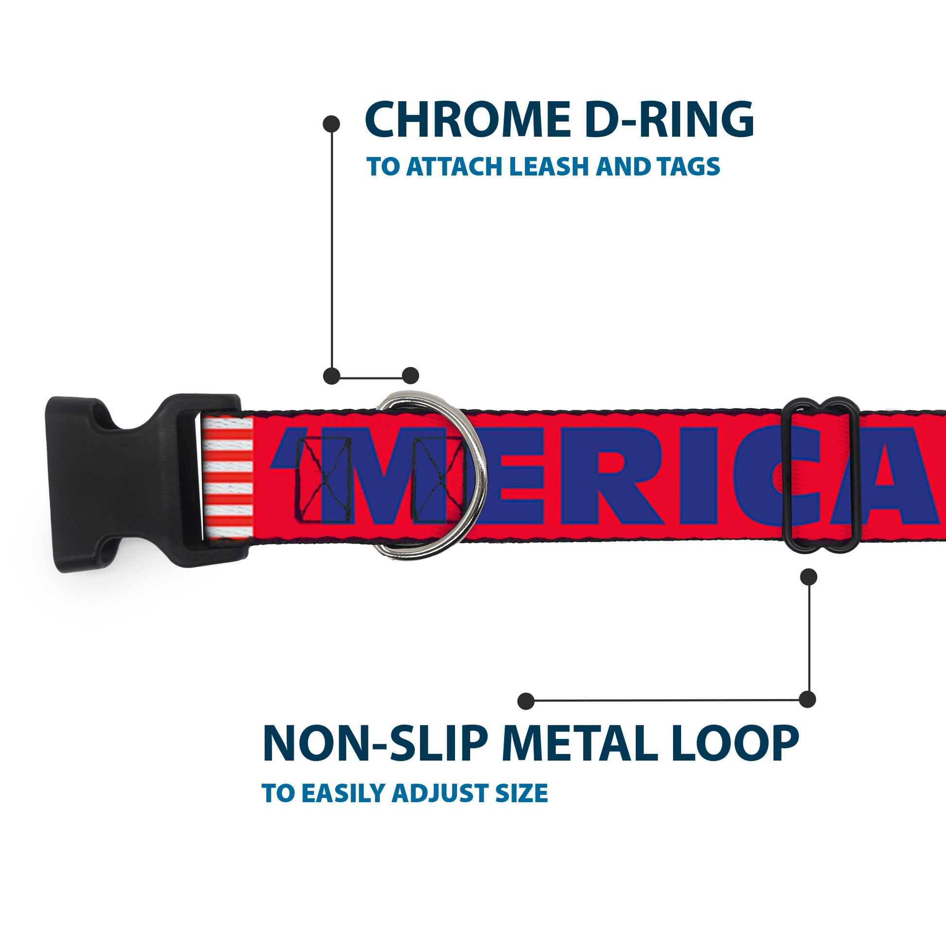 Plastic Clip Collar - 'MERICA/US Flag Red/Blue/White Plastic Clip Collars Buckle-Down