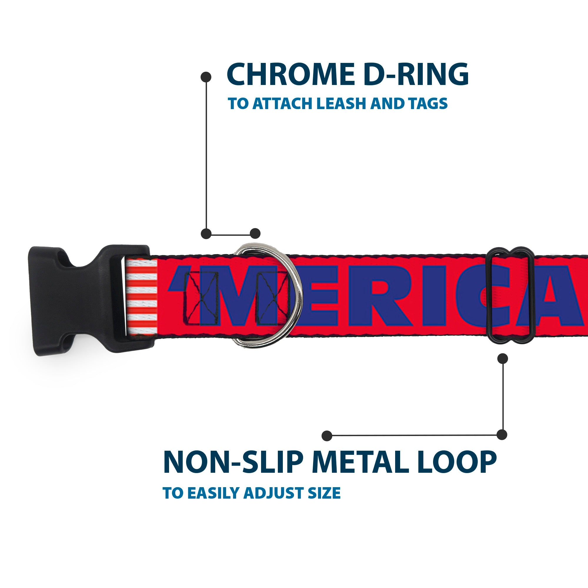 Plastic Clip Collar - 'MERICA/US Flag Red/Blue/White Plastic Clip Collars Buckle-Down