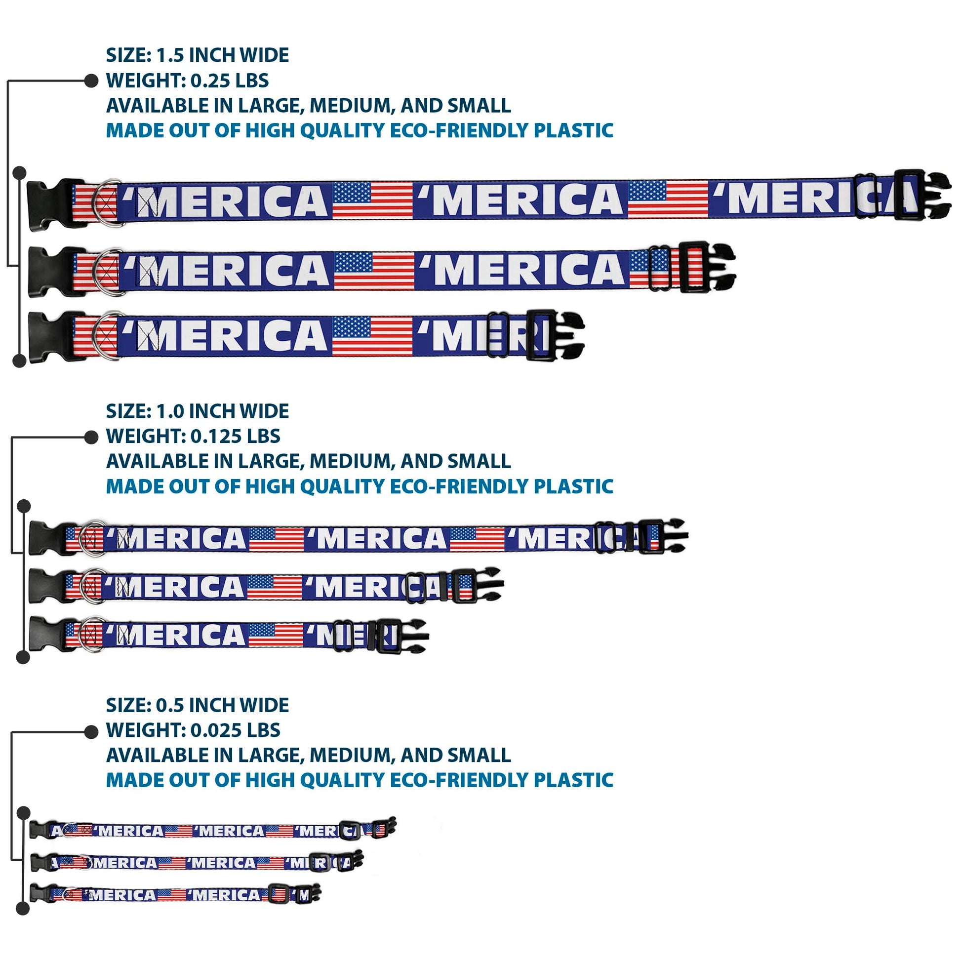 Plastic Clip Collar - 'MERICA/US Flag Blue/White/Red Plastic Clip Collars Buckle-Down