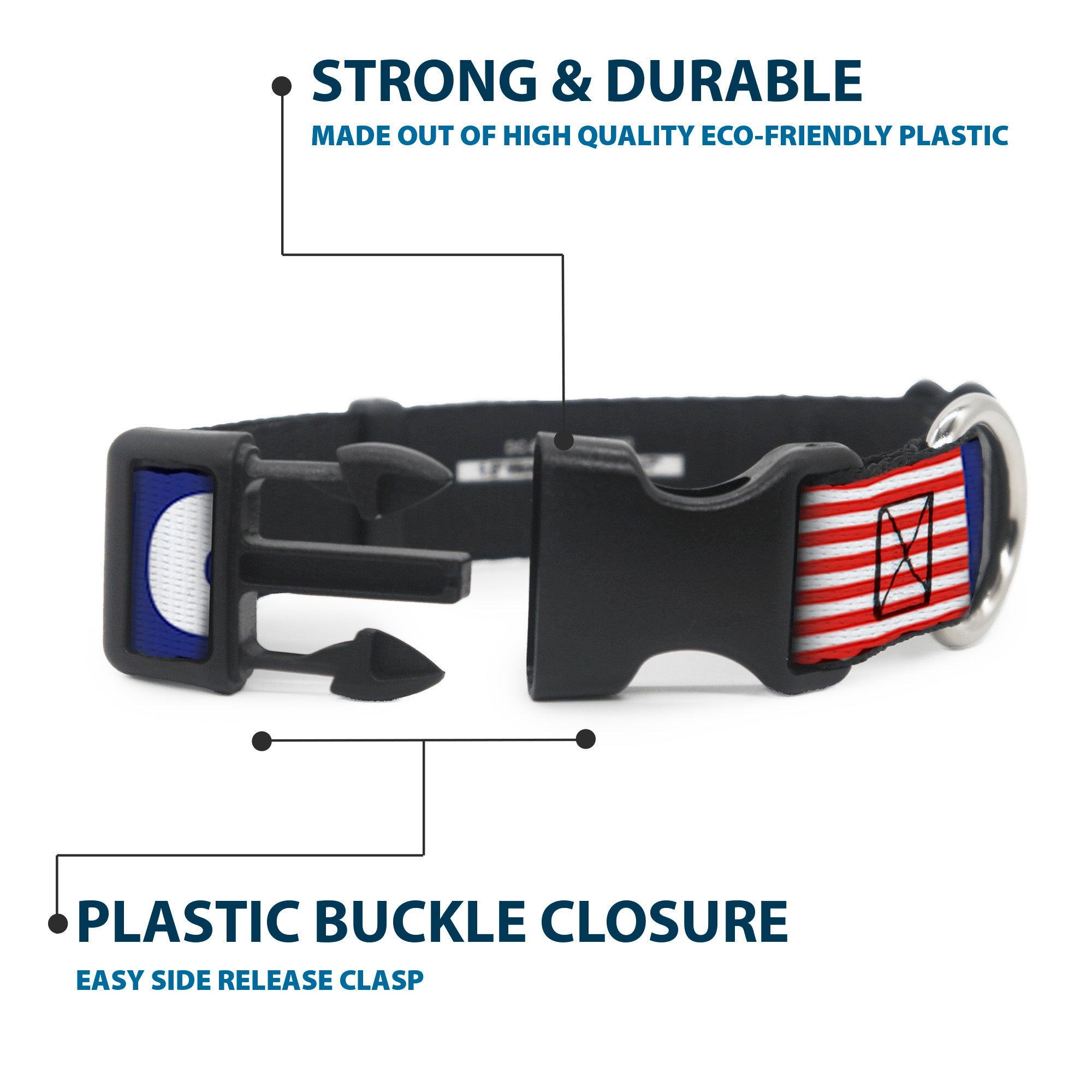 Plastic Clip Collar - 'MERICA/US Flag Blue/White/Red Plastic Clip Collars Buckle-Down