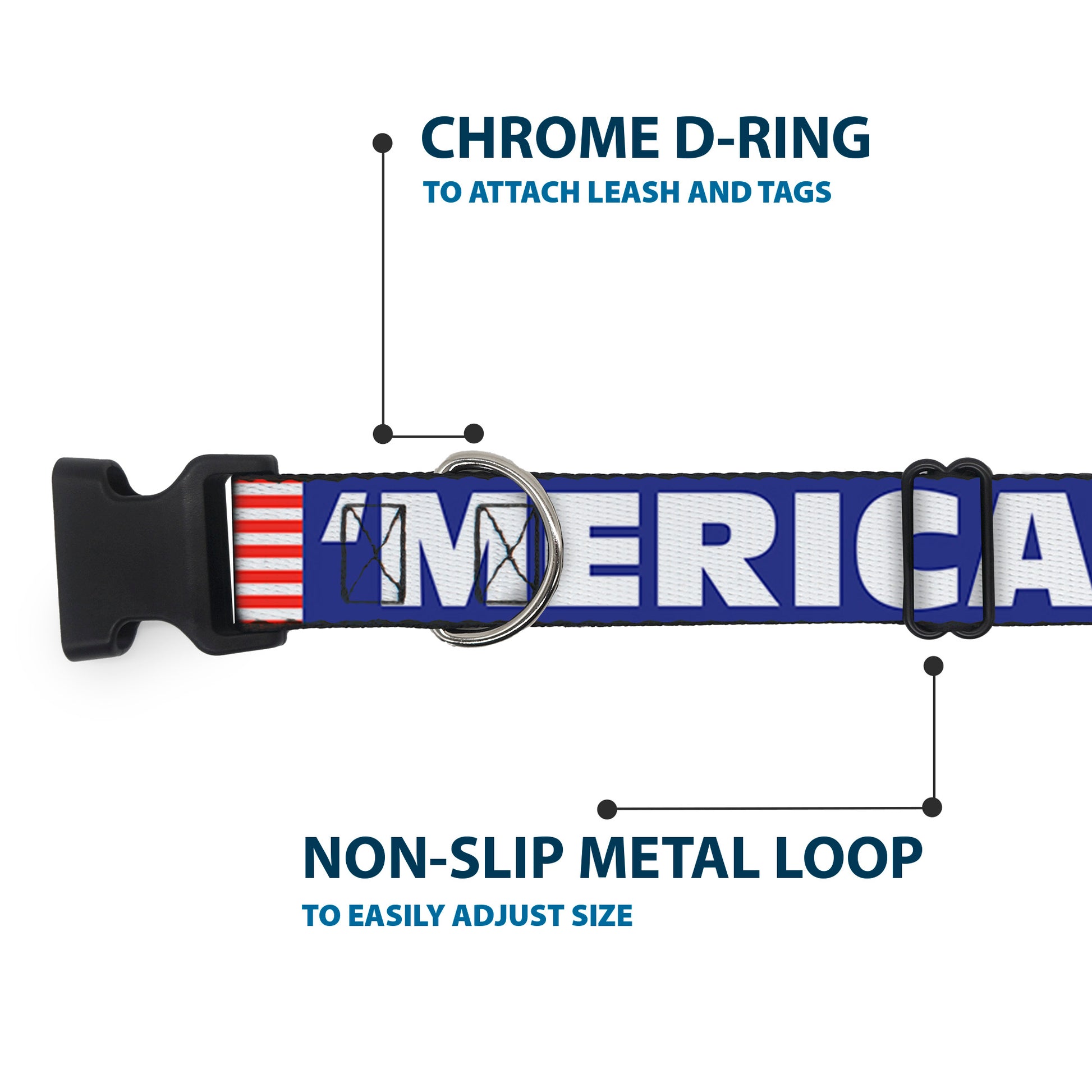 Plastic Clip Collar - 'MERICA/US Flag Blue/White/Red Plastic Clip Collars Buckle-Down