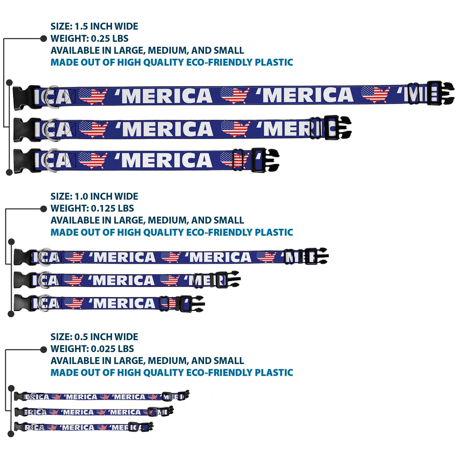 Plastic Clip Collar - 'MERICA/USA Silhouette Blue/White/US Flag Plastic Clip Collars Buckle-Down