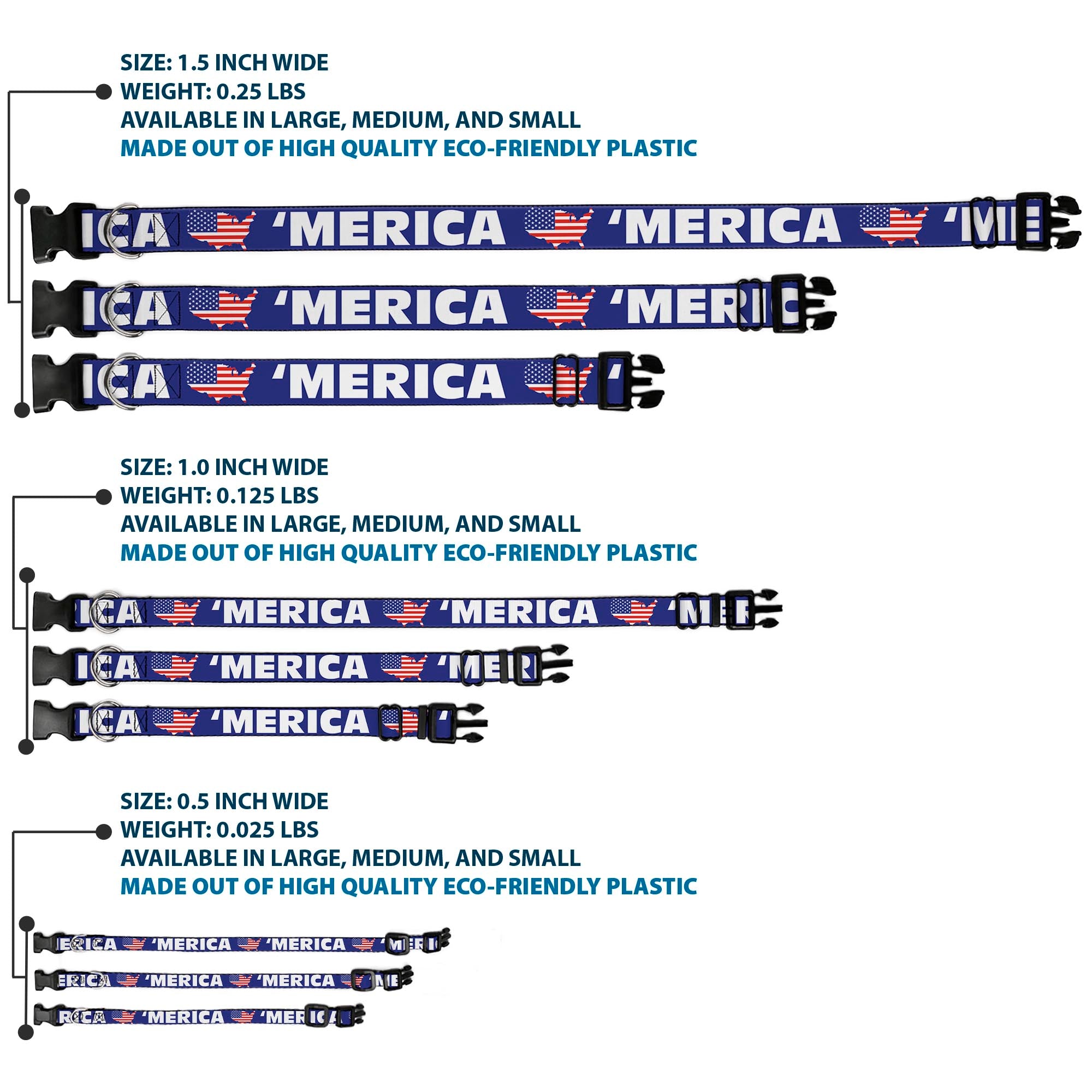 Plastic Clip Collar - 'MERICA/USA Silhouette Blue/White/US Flag Plastic Clip Collars Buckle-Down