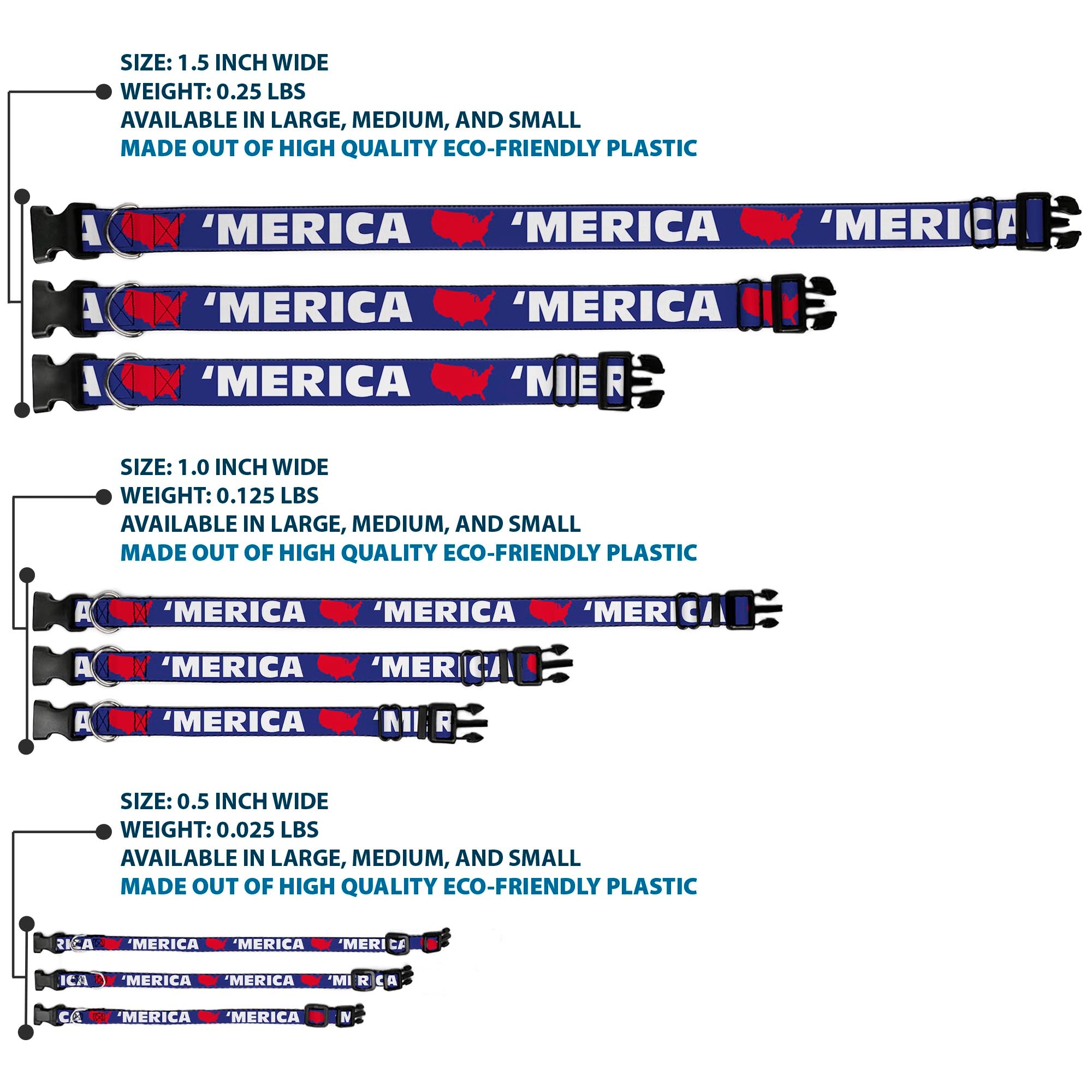 Plastic Clip Collar - 'MERICA/USA Silhouette Blue/White/Red Plastic Clip Collars Buckle-Down