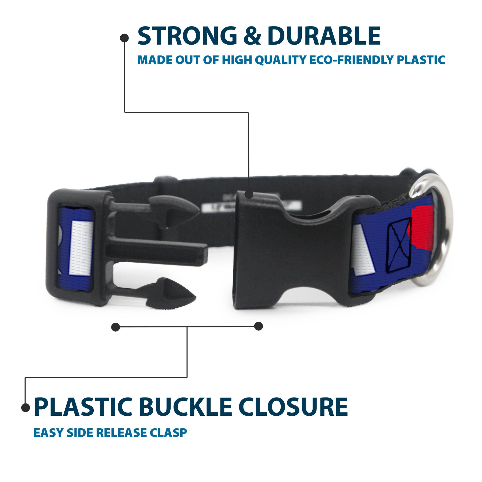 Plastic Clip Collar - 'MERICA/USA Silhouette Blue/White/Red Plastic Clip Collars Buckle-Down