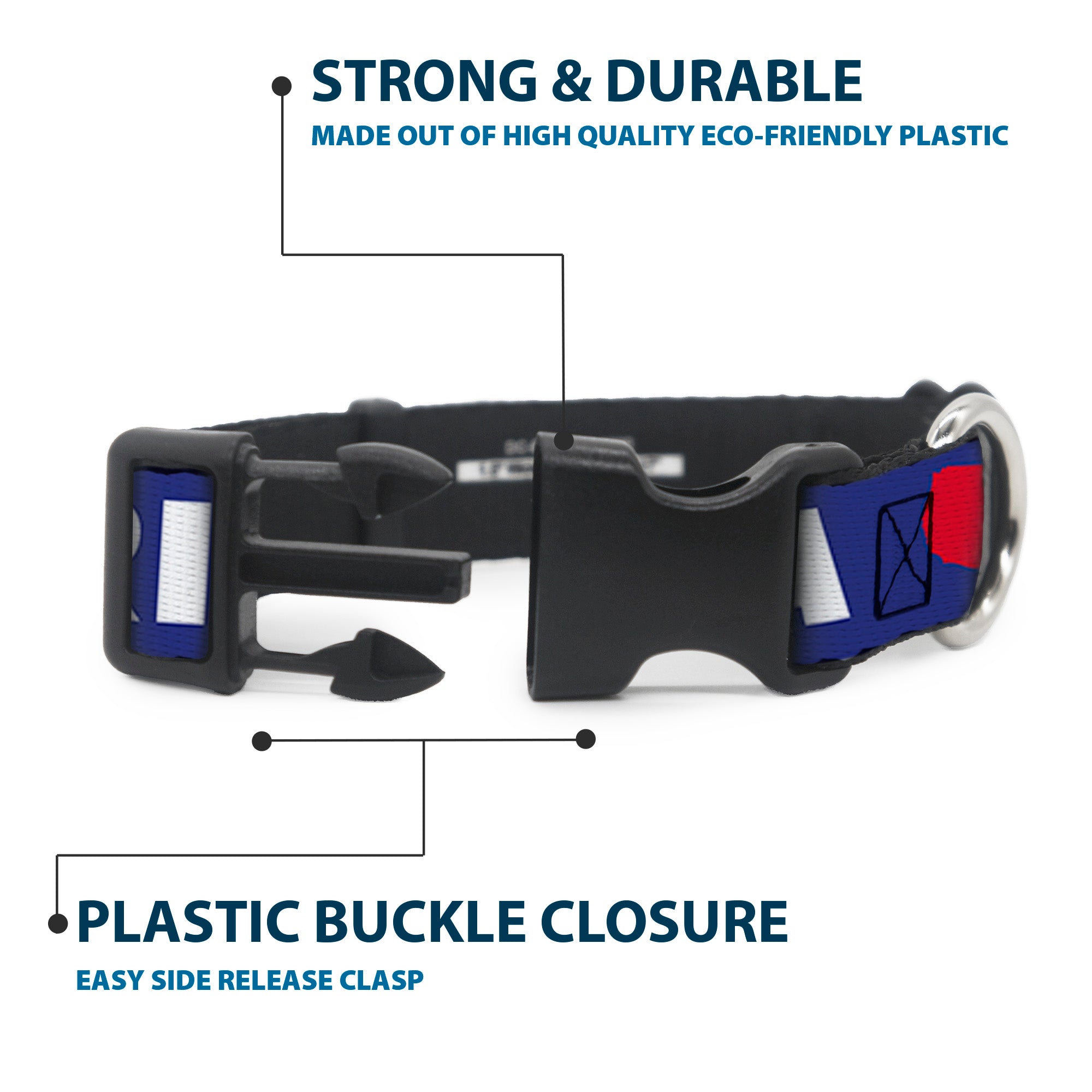 Plastic Clip Collar - 'MERICA/USA Silhouette Blue/White/Red Plastic Clip Collars Buckle-Down