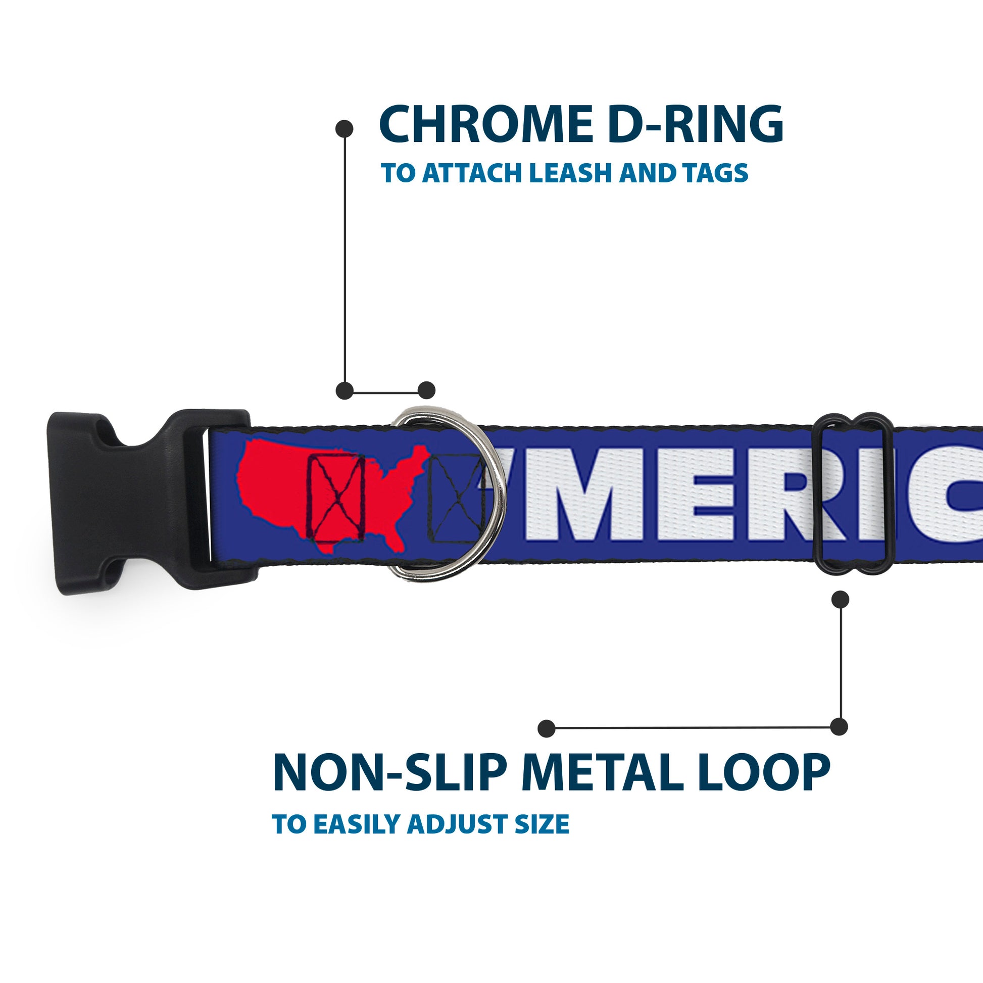Plastic Clip Collar - 'MERICA/USA Silhouette Blue/White/Red Plastic Clip Collars Buckle-Down