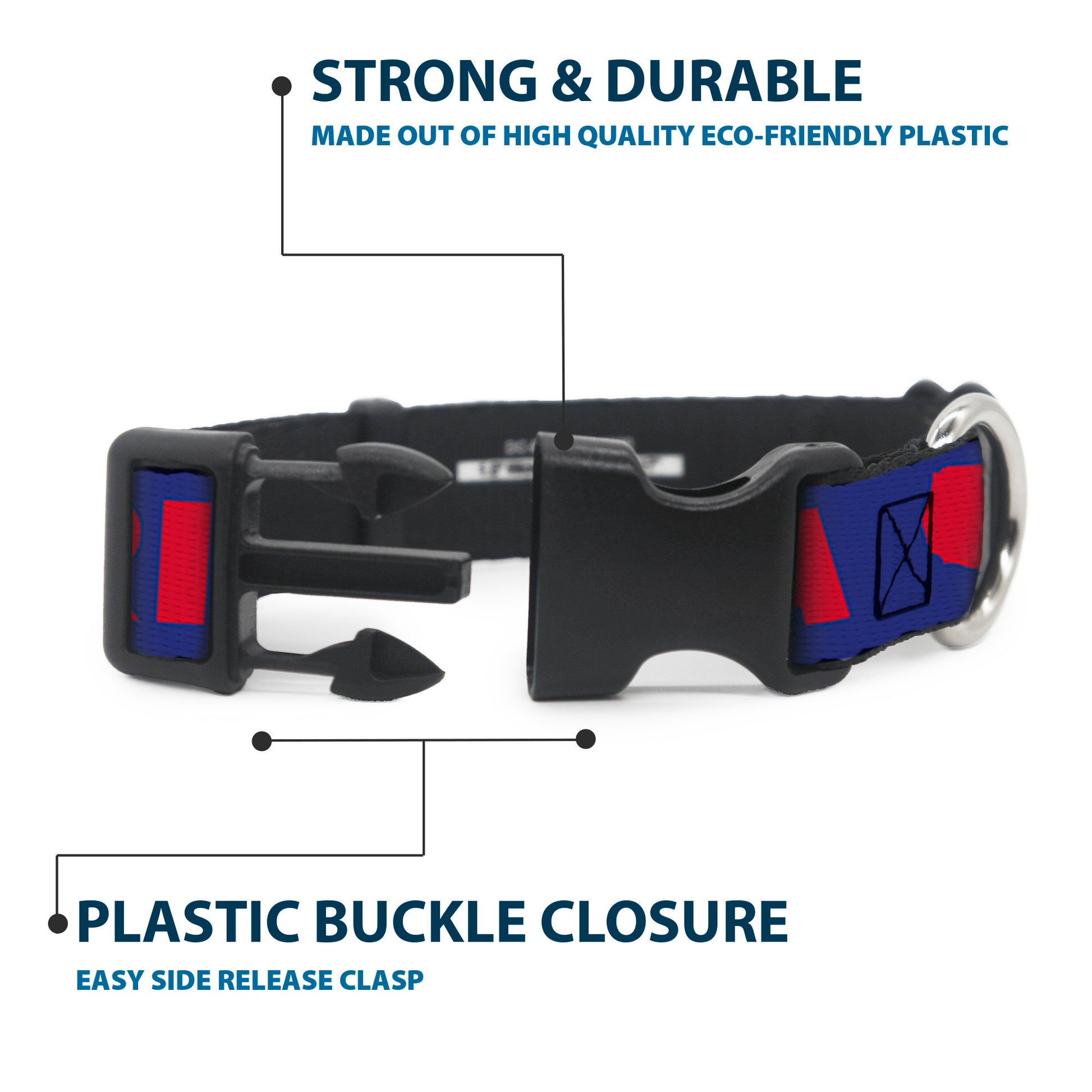 Plastic Clip Collar - 'MERICA/USA Silhouette Blue/Red Plastic Clip Collars Buckle-Down